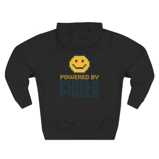 "Powered by Pixels" Cozy Gamer Hoodie | Three - Panel Fleece Sweatshirt, Pixel Art Apparel, Comfy Gaming Gift, Casual Streetwear, Unisex Hoodie - AI Tee Hero