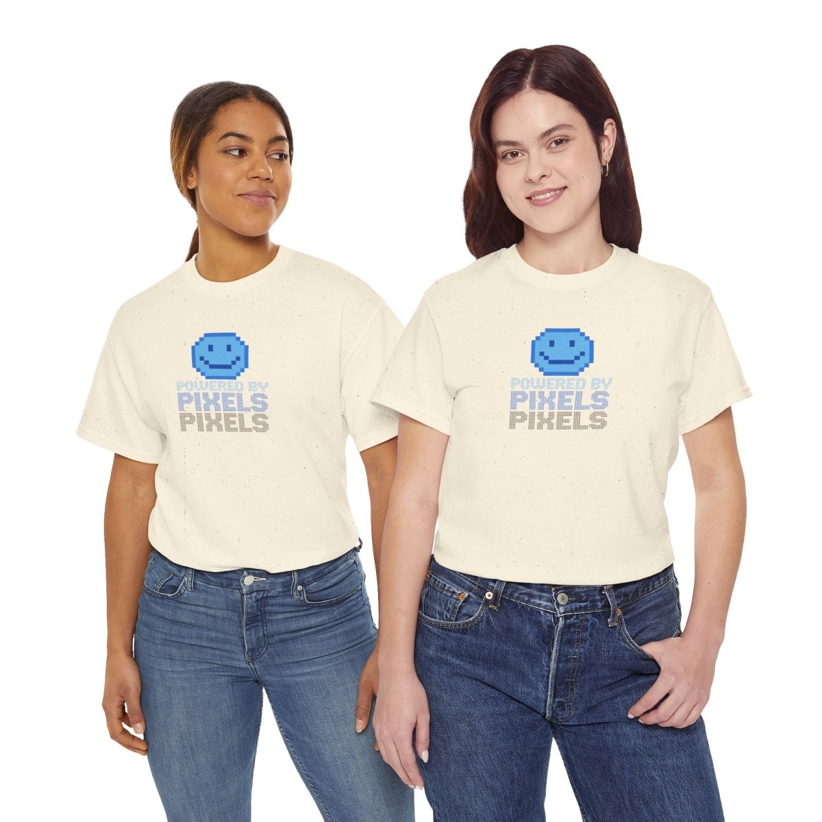 "Powered by Pixels" Unisex Tee: Retro Gamer Shirt, Cute Gaming Apparel, Gift for Gamers, Fun Graphic T-Shirt, Playful Pixelated Design CW - 1 Blue - AI Tee Hero