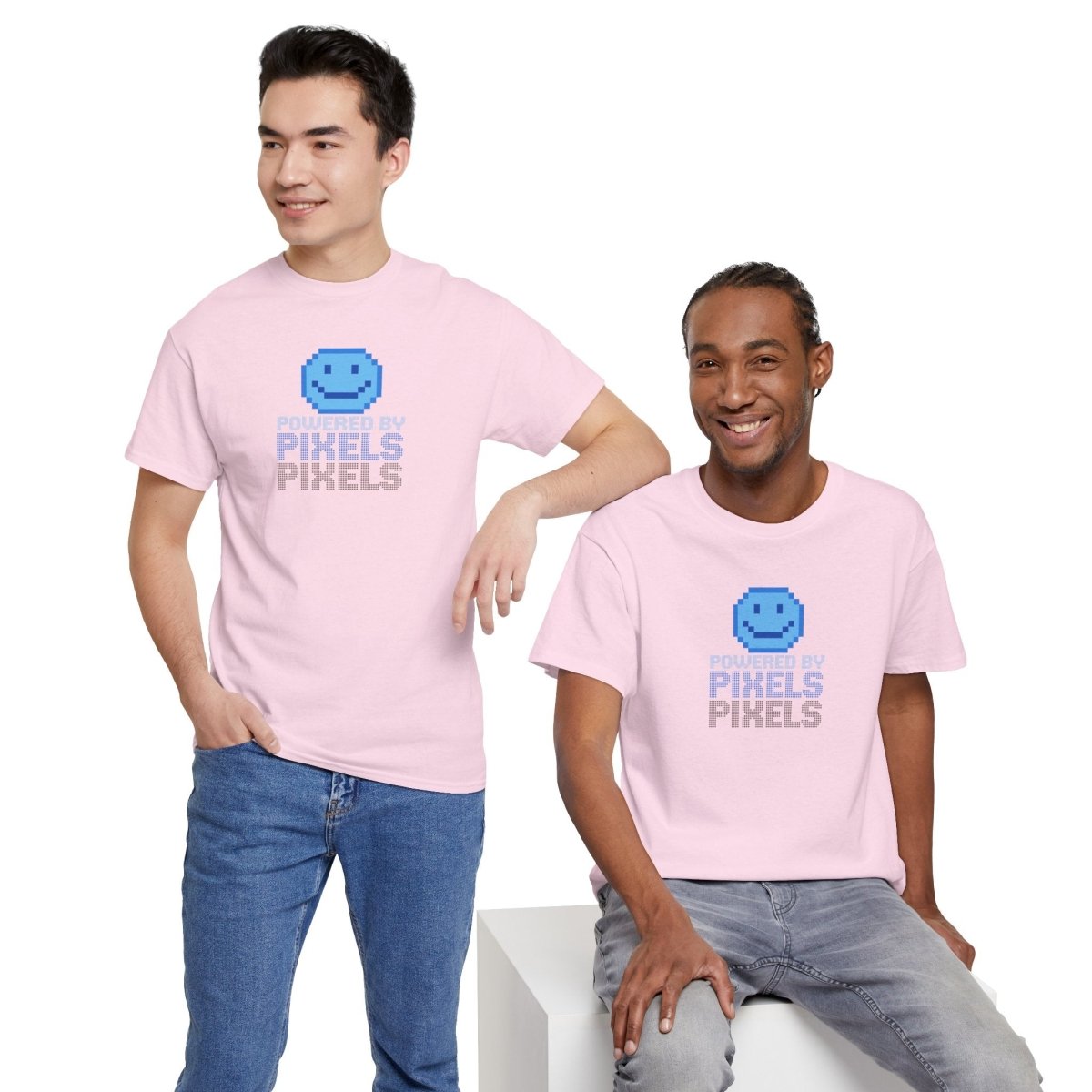 "Powered by Pixels" Unisex Tee: Retro Gamer Shirt, Cute Gaming Apparel, Gift for Gamers, Fun Graphic T-Shirt, Playful Pixelated Design CW - 1 Blue - AI Tee Hero