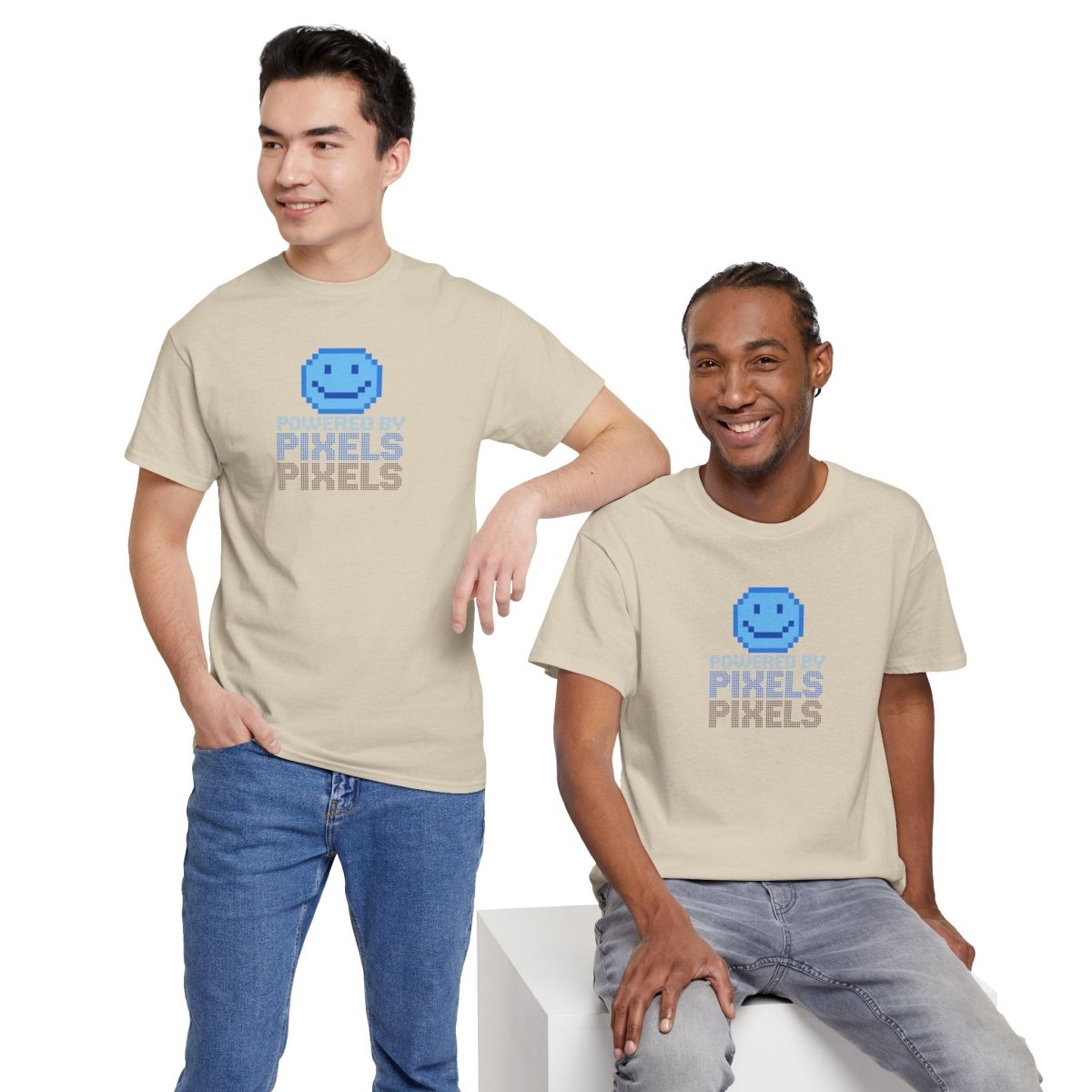 "Powered by Pixels" Unisex Tee: Retro Gamer Shirt, Cute Gaming Apparel, Gift for Gamers, Fun Graphic T-Shirt, Playful Pixelated Design CW - 1 Blue - AI Tee Hero