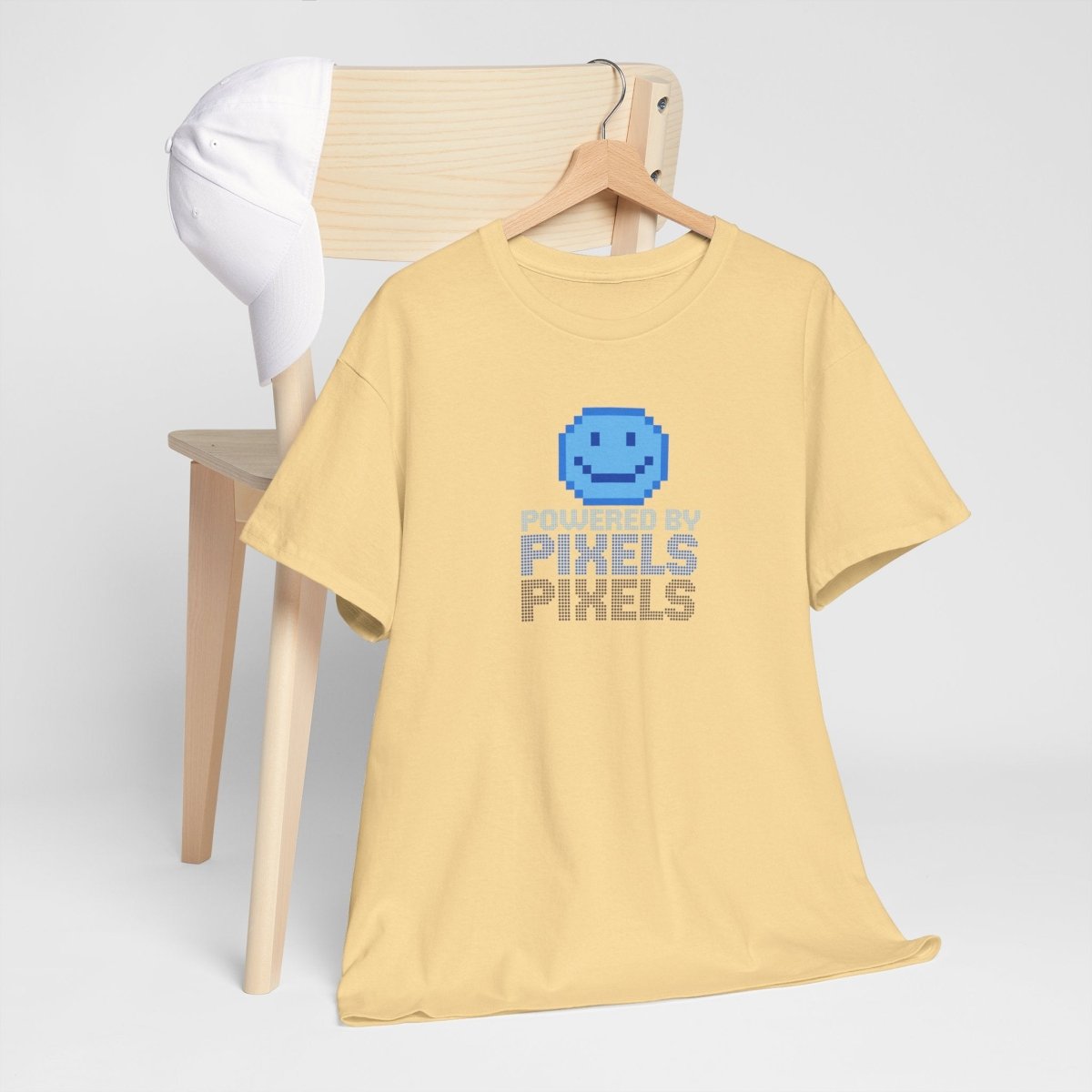 "Powered by Pixels" Unisex Tee: Retro Gamer Shirt, Cute Gaming Apparel, Gift for Gamers, Fun Graphic T-Shirt, Playful Pixelated Design CW - 1 Blue - AI Tee Hero