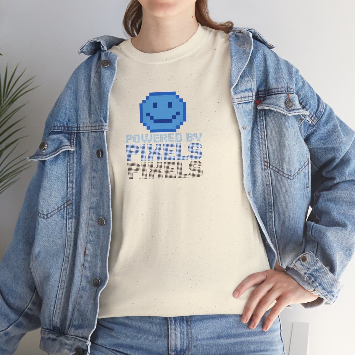 "Powered by Pixels" Unisex Tee: Retro Gamer Shirt, Cute Gaming Apparel, Gift for Gamers, Fun Graphic T-Shirt, Playful Pixelated Design CW - 1 Blue - AI Tee Hero
