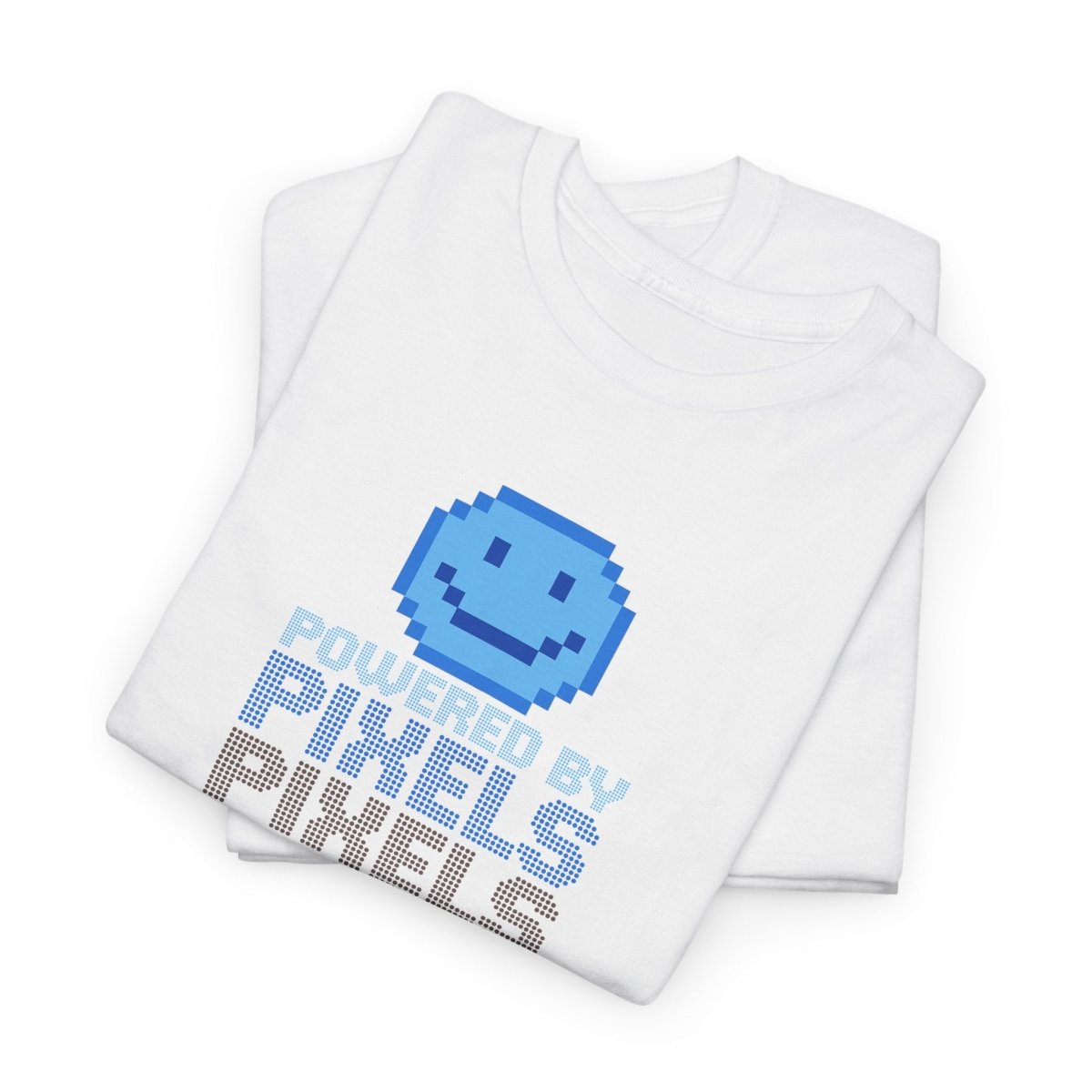 "Powered by Pixels" Unisex Tee: Retro Gamer Shirt, Cute Gaming Apparel, Gift for Gamers, Fun Graphic T-Shirt, Playful Pixelated Design CW - 1 Blue - AI Tee Hero