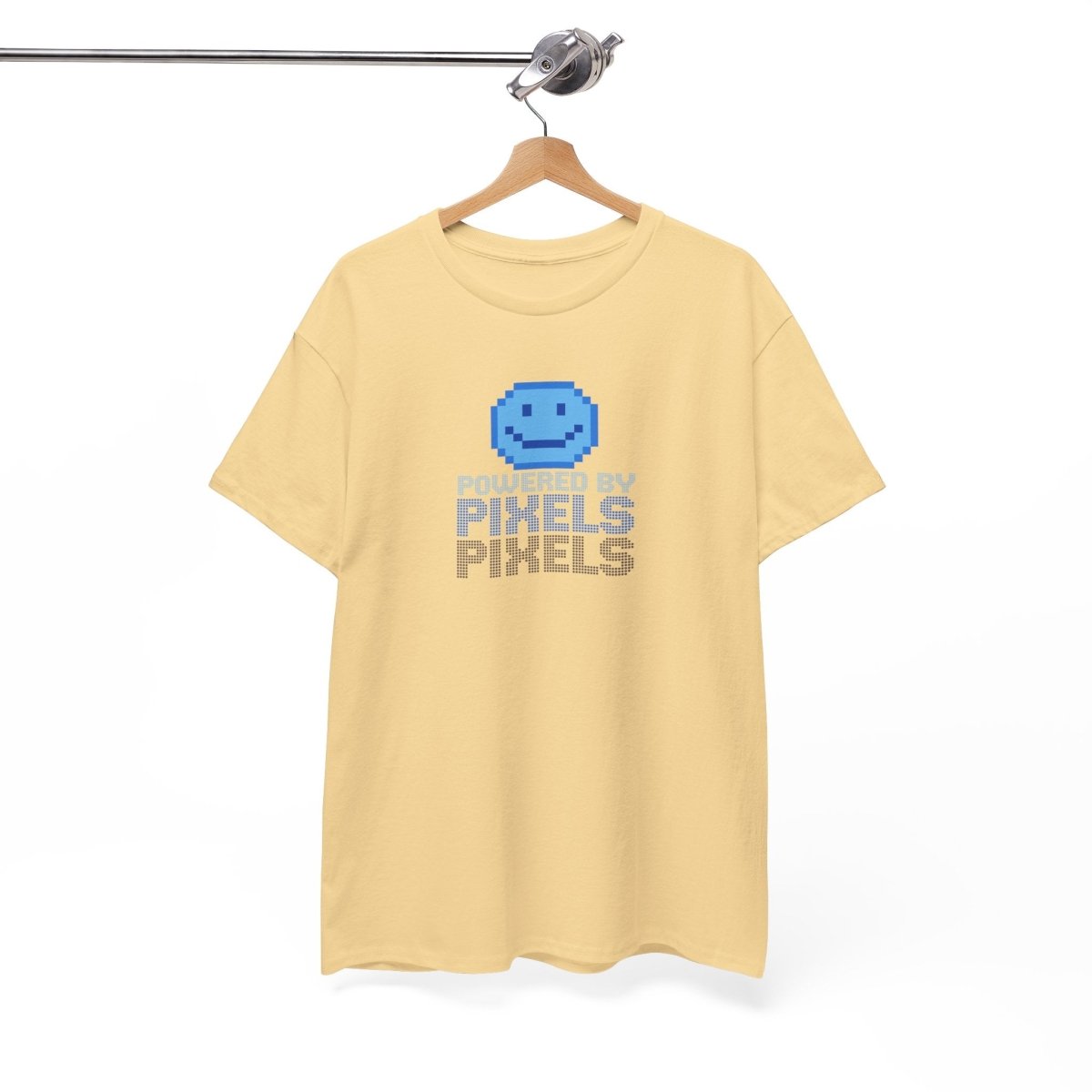 "Powered by Pixels" Unisex Tee: Retro Gamer Shirt, Cute Gaming Apparel, Gift for Gamers, Fun Graphic T-Shirt, Playful Pixelated Design CW - 1 Blue - AI Tee Hero