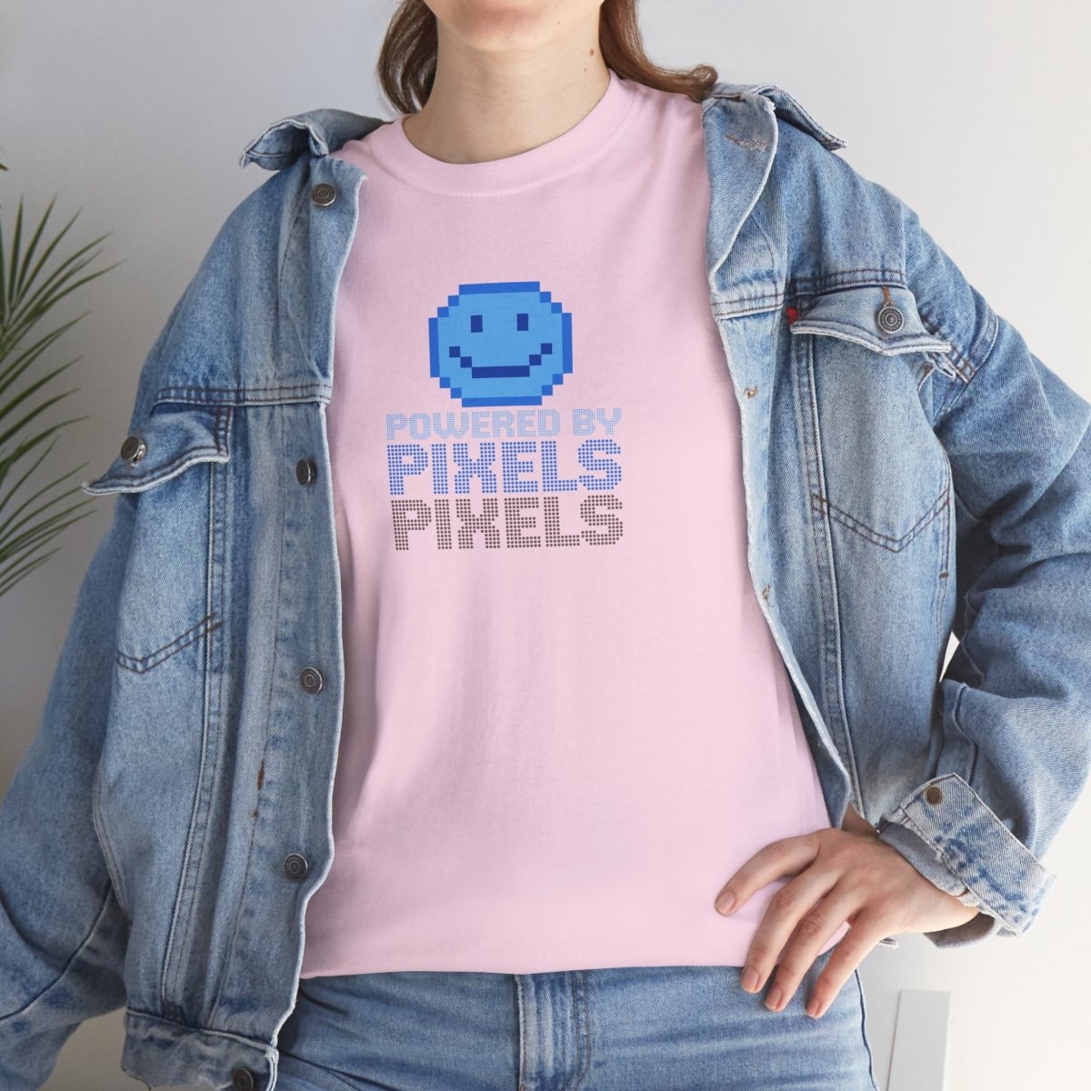 "Powered by Pixels" Unisex Tee: Retro Gamer Shirt, Cute Gaming Apparel, Gift for Gamers, Fun Graphic T-Shirt, Playful Pixelated Design CW - 1 Blue - AI Tee Hero