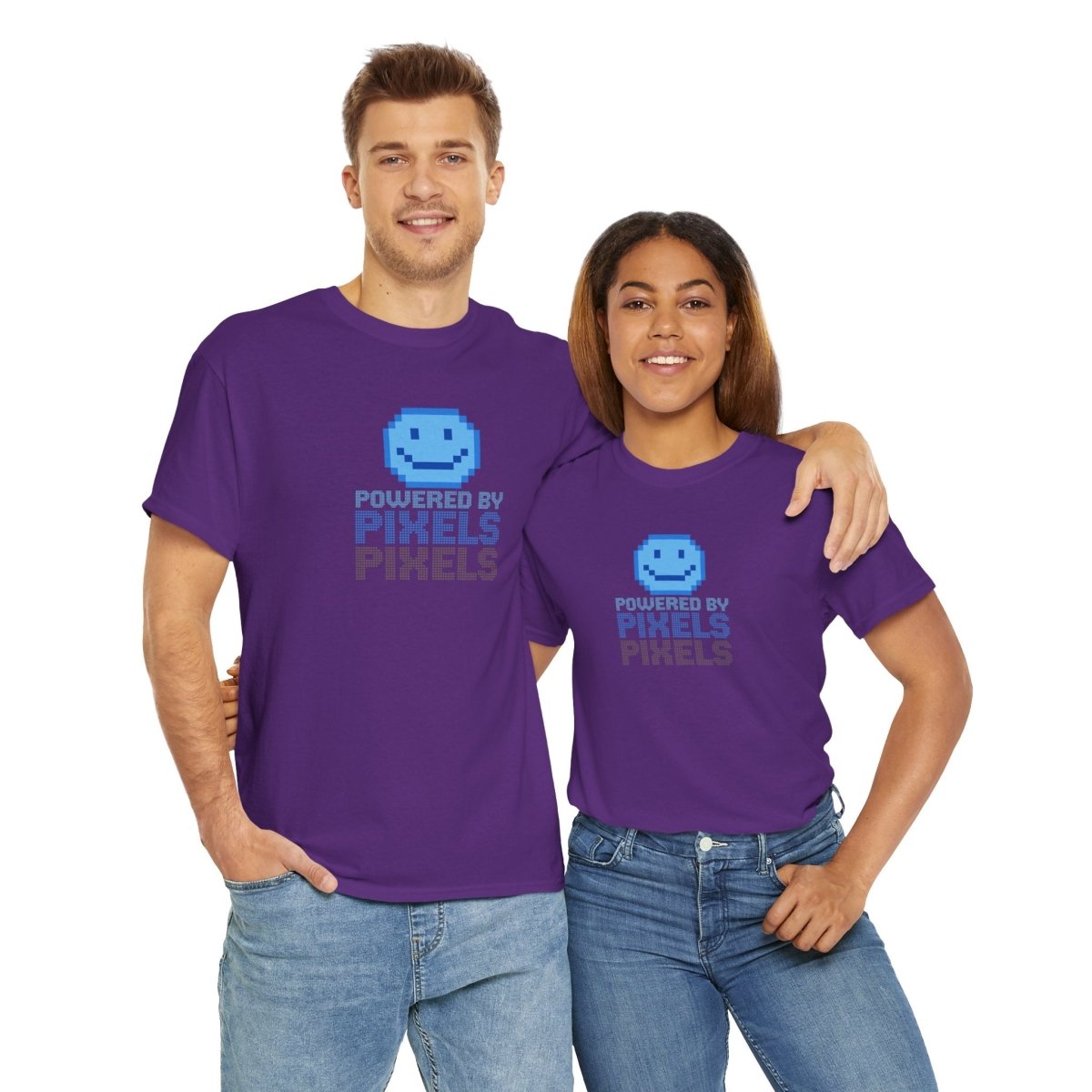 "Powered by Pixels" Unisex Tee: Retro Gamer Shirt, Cute Gaming Apparel, Gift for Gamers, Fun Graphic T-Shirt, Playful Pixelated Design CW - 1 Blue - AI Tee Hero