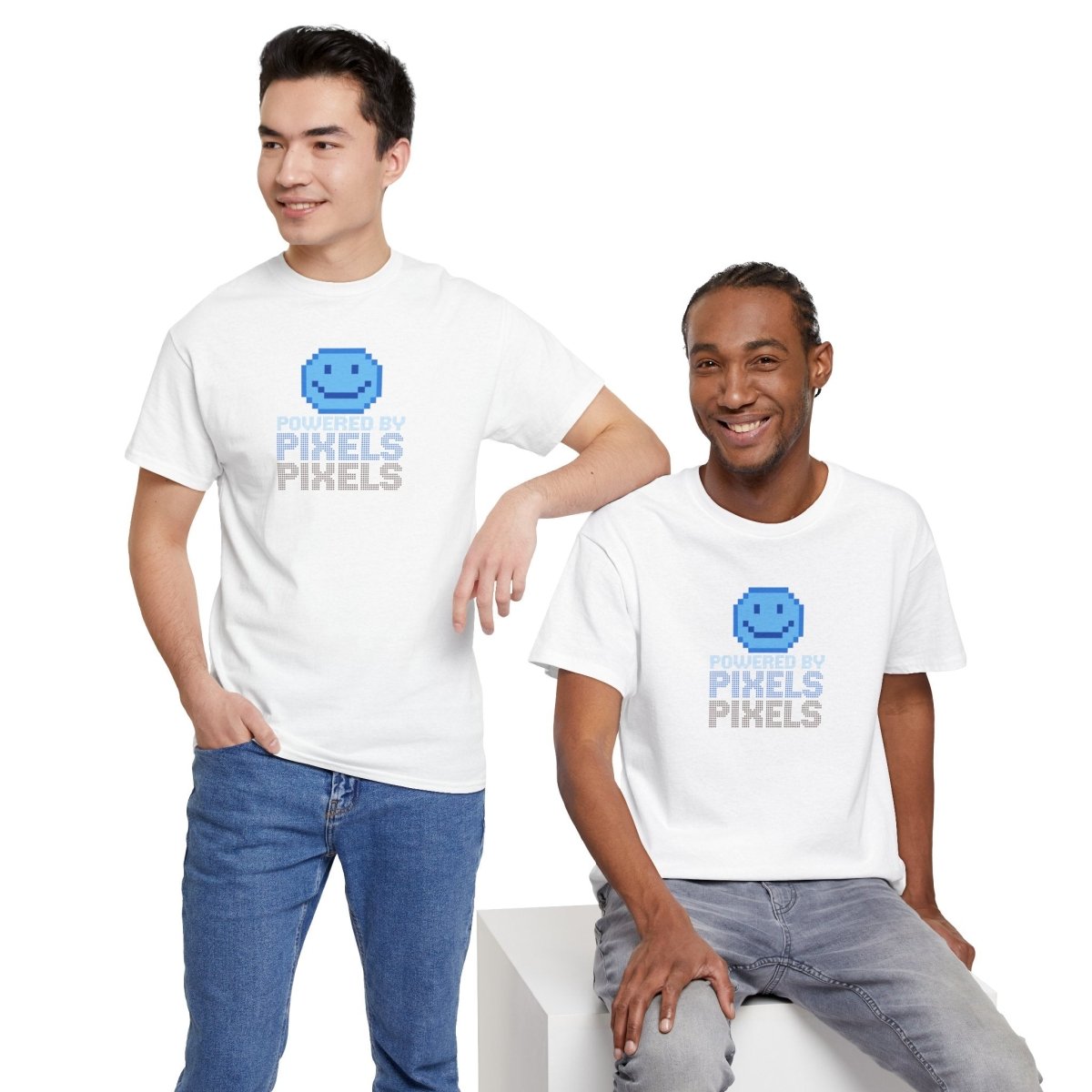 "Powered by Pixels" Unisex Tee: Retro Gamer Shirt, Cute Gaming Apparel, Gift for Gamers, Fun Graphic T-Shirt, Playful Pixelated Design CW - 1 Blue - AI Tee Hero