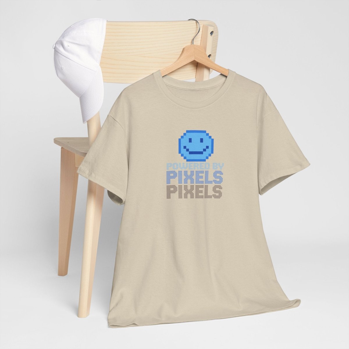 "Powered by Pixels" Unisex Tee: Retro Gamer Shirt, Cute Gaming Apparel, Gift for Gamers, Fun Graphic T-Shirt, Playful Pixelated Design CW - 1 Blue - AI Tee Hero