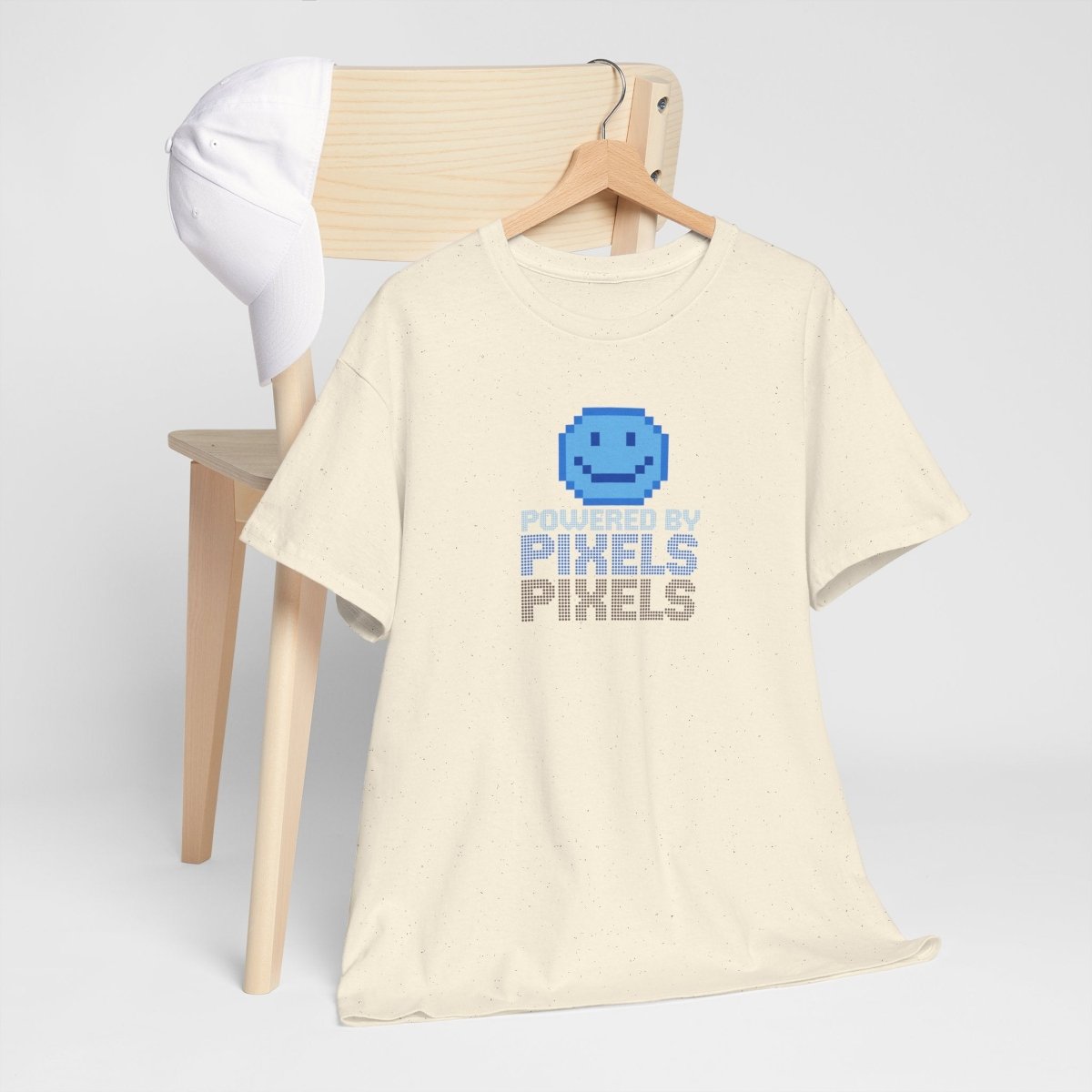 "Powered by Pixels" Unisex Tee: Retro Gamer Shirt, Cute Gaming Apparel, Gift for Gamers, Fun Graphic T-Shirt, Playful Pixelated Design CW - 1 Blue - AI Tee Hero