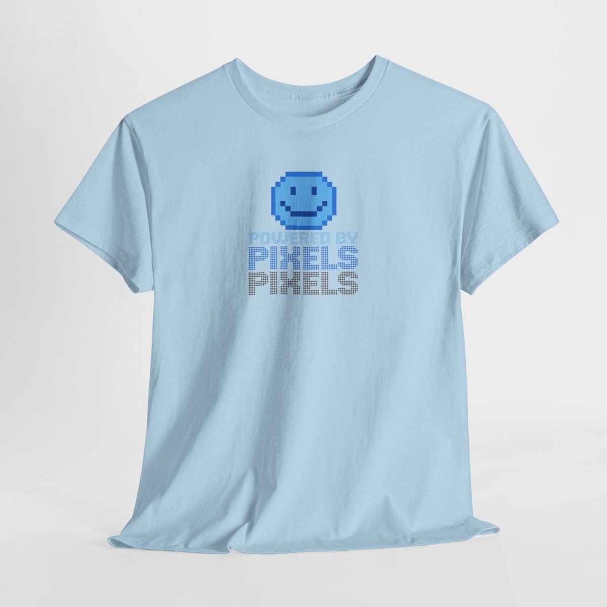 "Powered by Pixels" Unisex Tee: Retro Gamer Shirt, Cute Gaming Apparel, Gift for Gamers, Fun Graphic T-Shirt, Playful Pixelated Design CW - 1 Blue - AI Tee Hero
