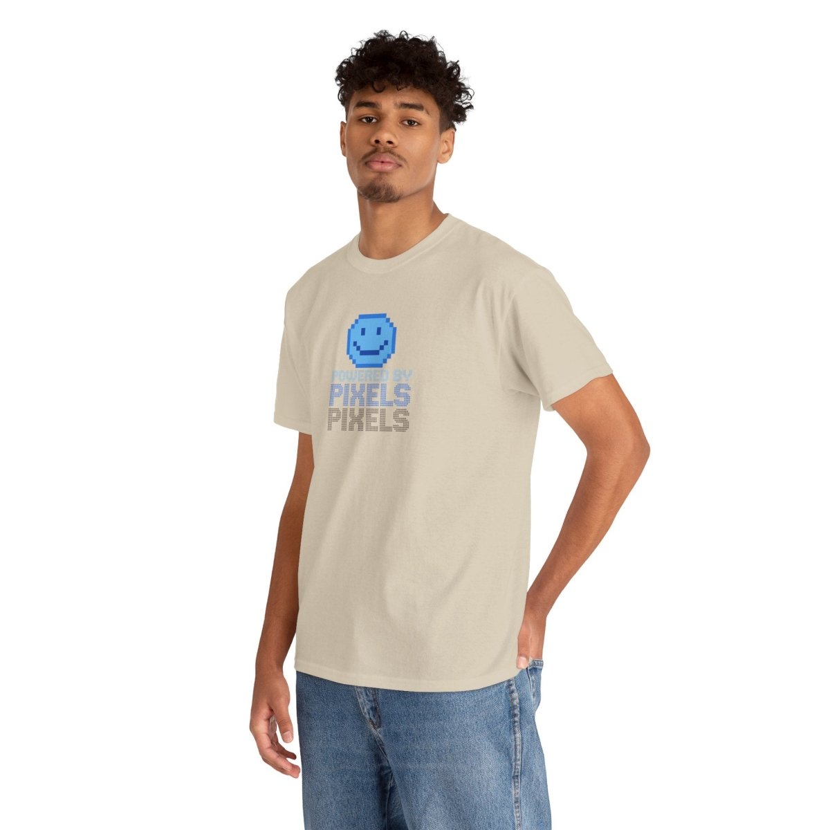 "Powered by Pixels" Unisex Tee: Retro Gamer Shirt, Cute Gaming Apparel, Gift for Gamers, Fun Graphic T-Shirt, Playful Pixelated Design CW - 1 Blue - AI Tee Hero