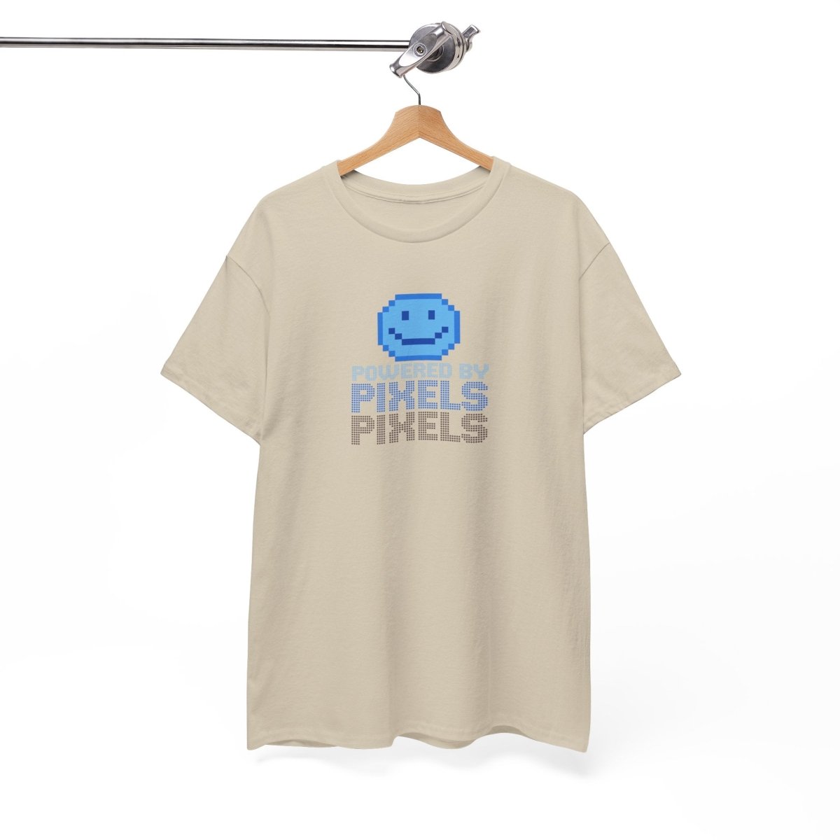"Powered by Pixels" Unisex Tee: Retro Gamer Shirt, Cute Gaming Apparel, Gift for Gamers, Fun Graphic T-Shirt, Playful Pixelated Design CW - 1 Blue - AI Tee Hero