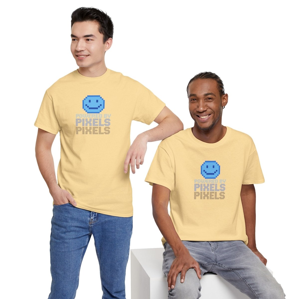 "Powered by Pixels" Unisex Tee: Retro Gamer Shirt, Cute Gaming Apparel, Gift for Gamers, Fun Graphic T-Shirt, Playful Pixelated Design CW - 1 Blue - AI Tee Hero