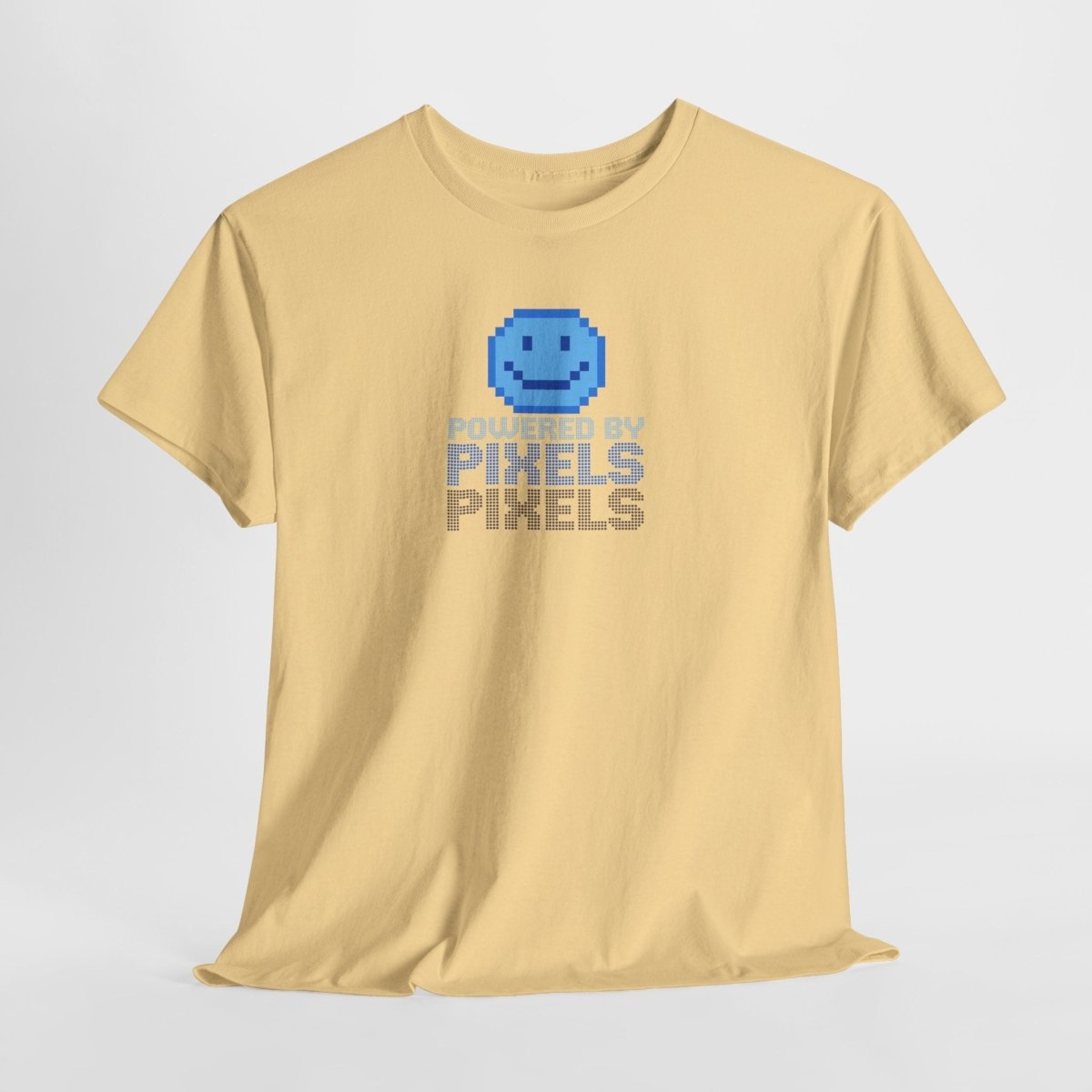 "Powered by Pixels" Unisex Tee: Retro Gamer Shirt, Cute Gaming Apparel, Gift for Gamers, Fun Graphic T-Shirt, Playful Pixelated Design CW - 1 Blue - AI Tee Hero