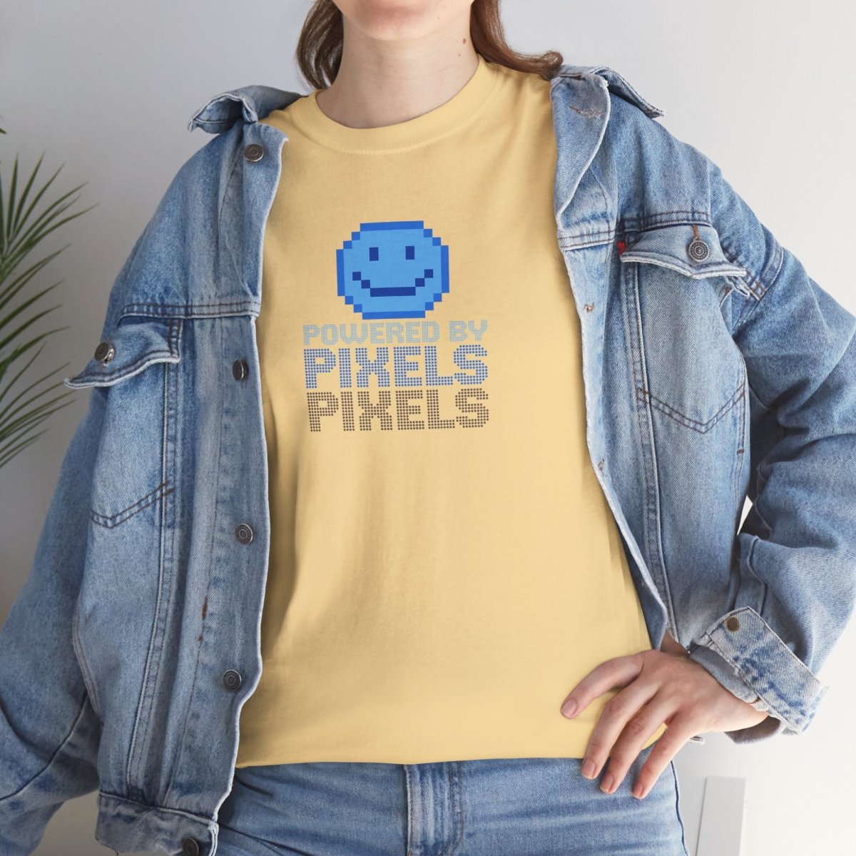 "Powered by Pixels" Unisex Tee: Retro Gamer Shirt, Cute Gaming Apparel, Gift for Gamers, Fun Graphic T-Shirt, Playful Pixelated Design CW - 1 Blue - AI Tee Hero