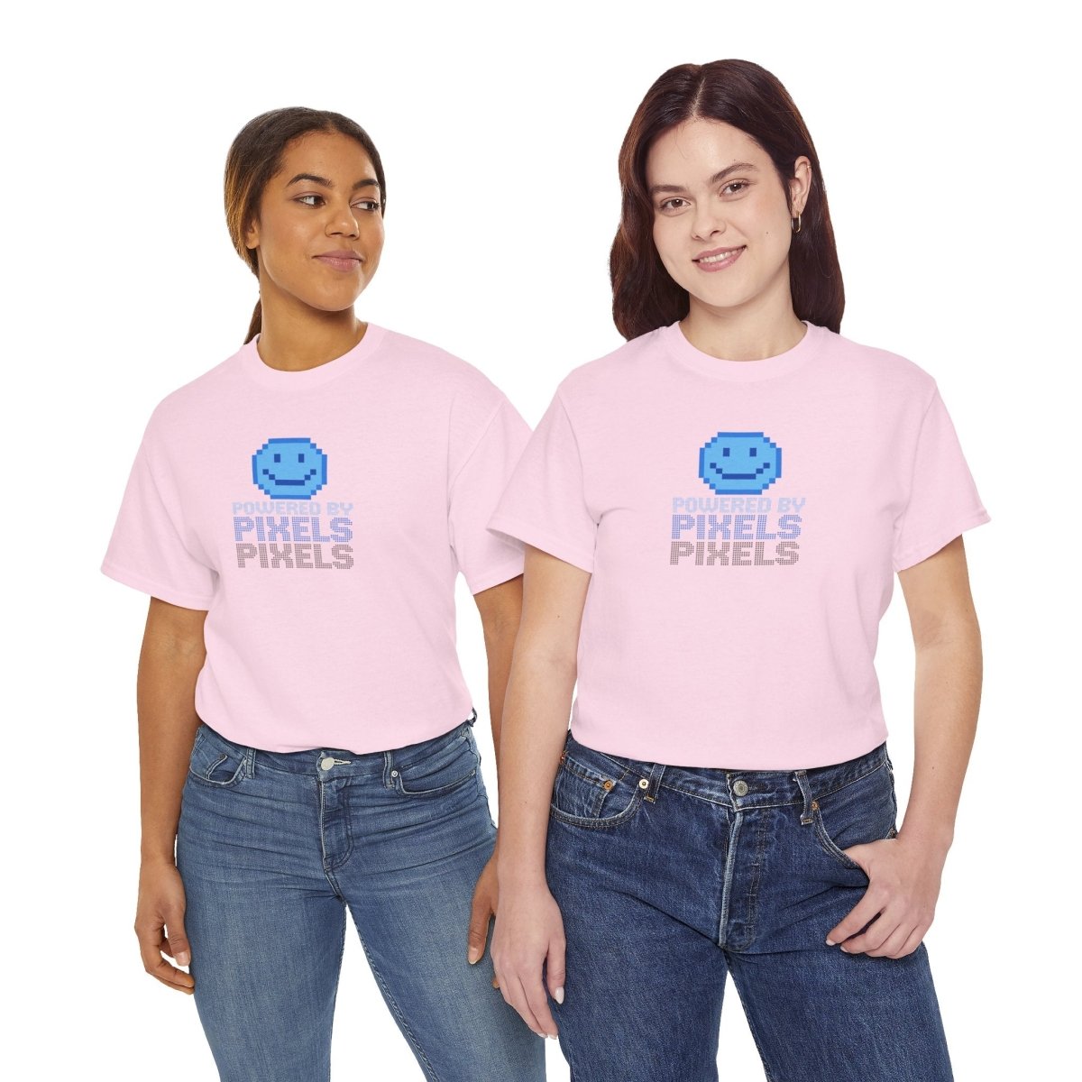 "Powered by Pixels" Unisex Tee: Retro Gamer Shirt, Cute Gaming Apparel, Gift for Gamers, Fun Graphic T-Shirt, Playful Pixelated Design CW - 1 Blue - AI Tee Hero