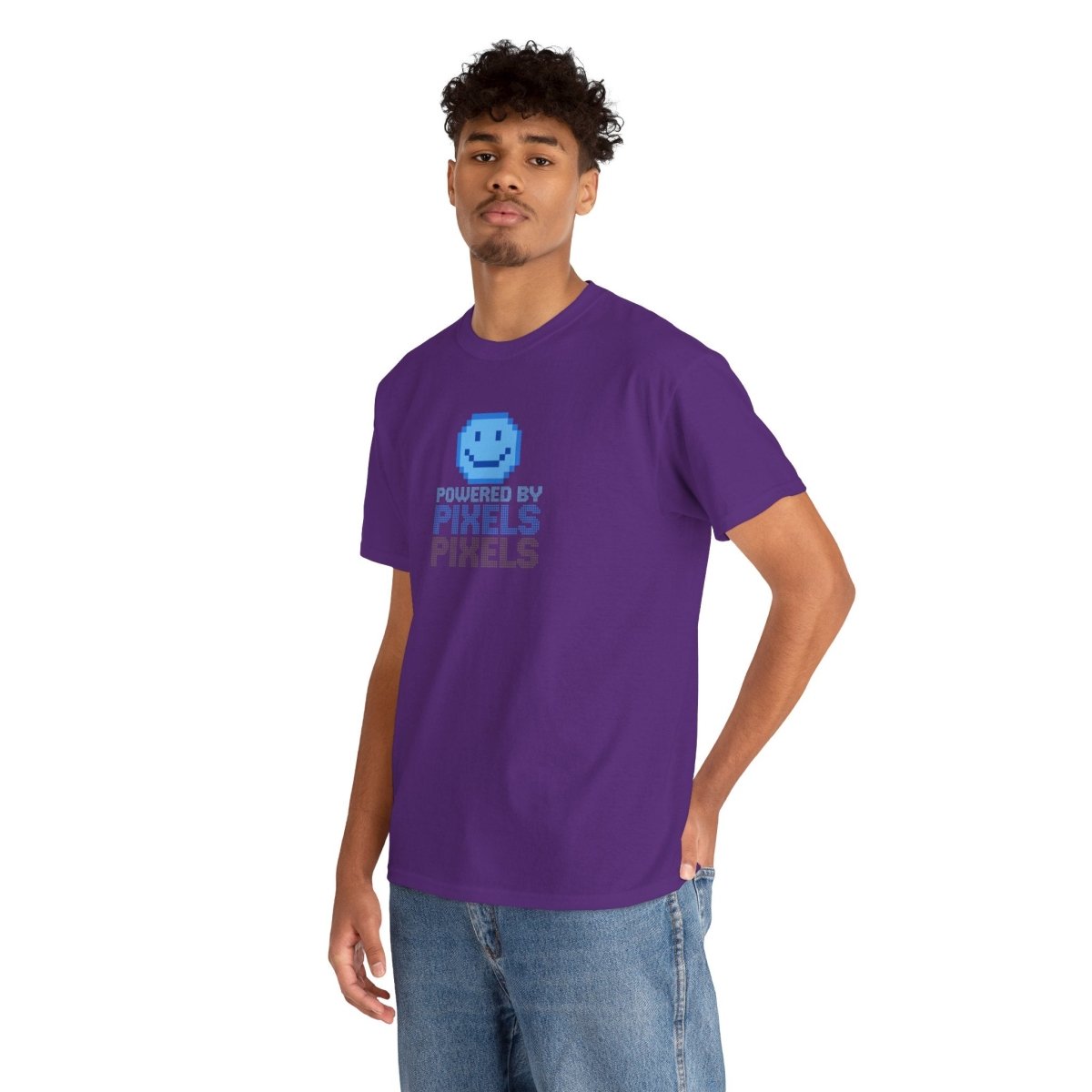 "Powered by Pixels" Unisex Tee: Retro Gamer Shirt, Cute Gaming Apparel, Gift for Gamers, Fun Graphic T-Shirt, Playful Pixelated Design CW - 1 Blue - AI Tee Hero