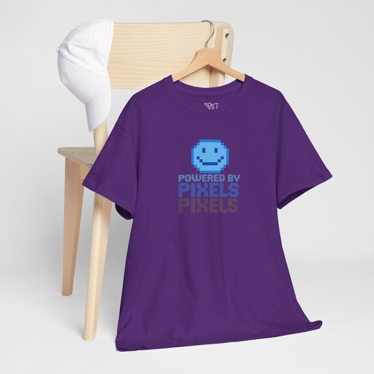"Powered by Pixels" Unisex Tee: Retro Gamer Shirt, Cute Gaming Apparel, Gift for Gamers, Fun Graphic T-Shirt, Playful Pixelated Design CW - 1 Blue - AI Tee Hero