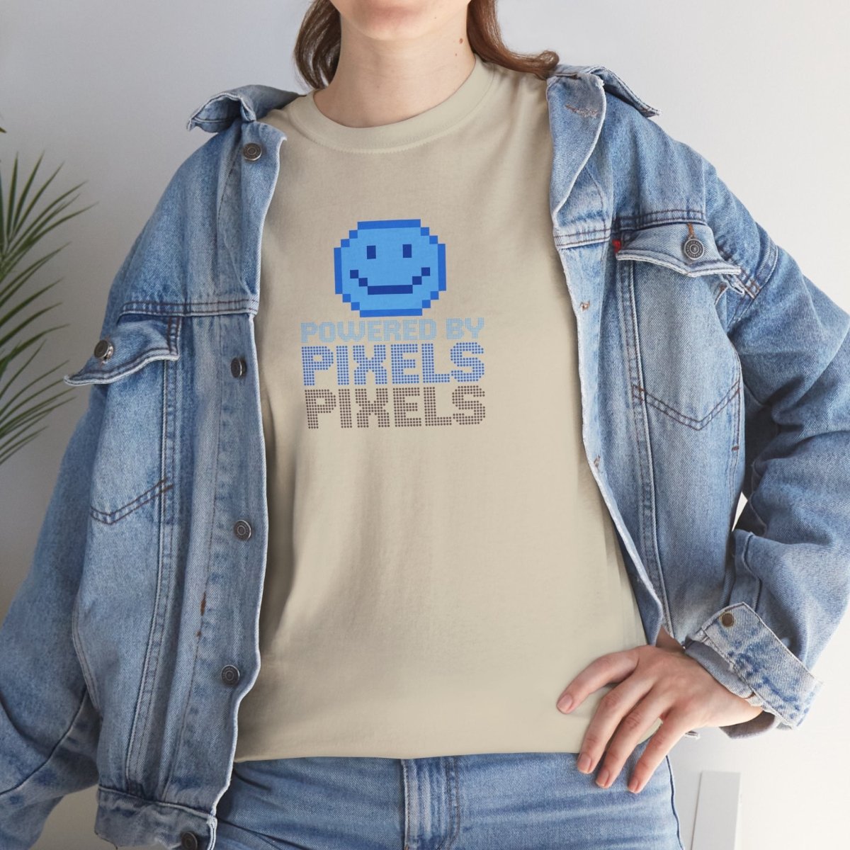 "Powered by Pixels" Unisex Tee: Retro Gamer Shirt, Cute Gaming Apparel, Gift for Gamers, Fun Graphic T-Shirt, Playful Pixelated Design CW - 1 Blue - AI Tee Hero