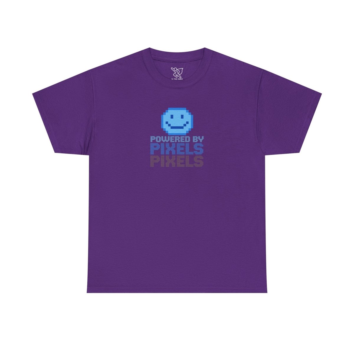 "Powered by Pixels" Unisex Tee: Retro Gamer Shirt, Cute Gaming Apparel, Gift for Gamers, Fun Graphic T-Shirt, Playful Pixelated Design CW - 1 Blue - AI Tee Hero