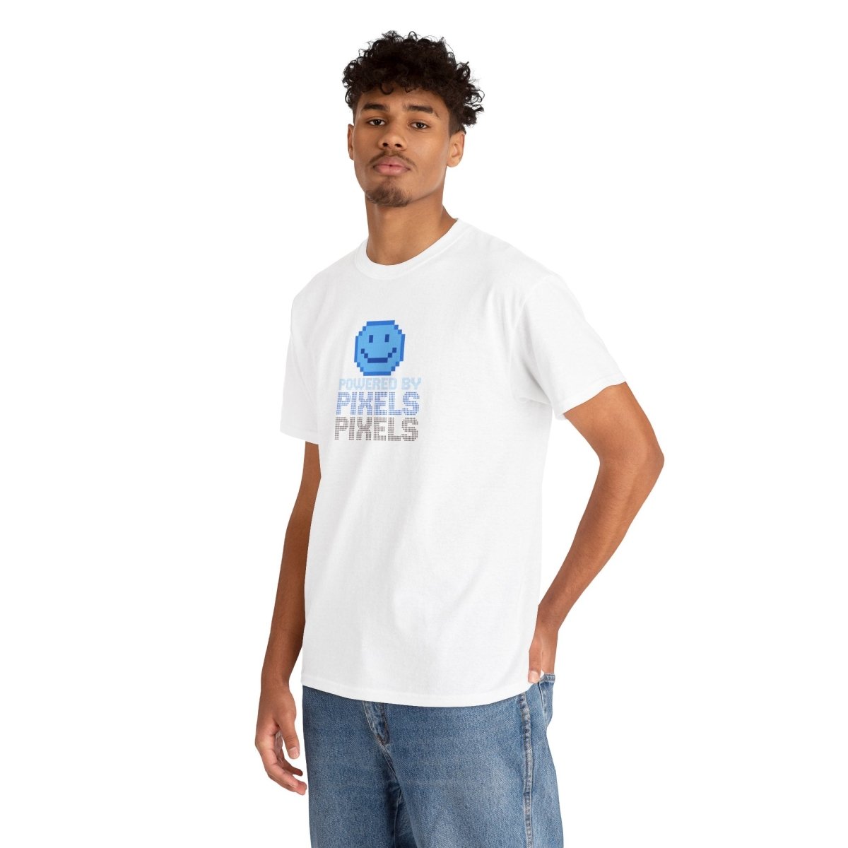 "Powered by Pixels" Unisex Tee: Retro Gamer Shirt, Cute Gaming Apparel, Gift for Gamers, Fun Graphic T-Shirt, Playful Pixelated Design CW - 1 Blue - AI Tee Hero