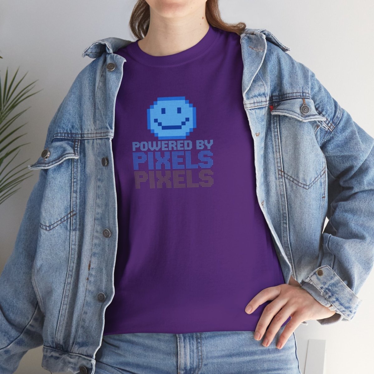 "Powered by Pixels" Unisex Tee: Retro Gamer Shirt, Cute Gaming Apparel, Gift for Gamers, Fun Graphic T-Shirt, Playful Pixelated Design CW - 1 Blue - AI Tee Hero