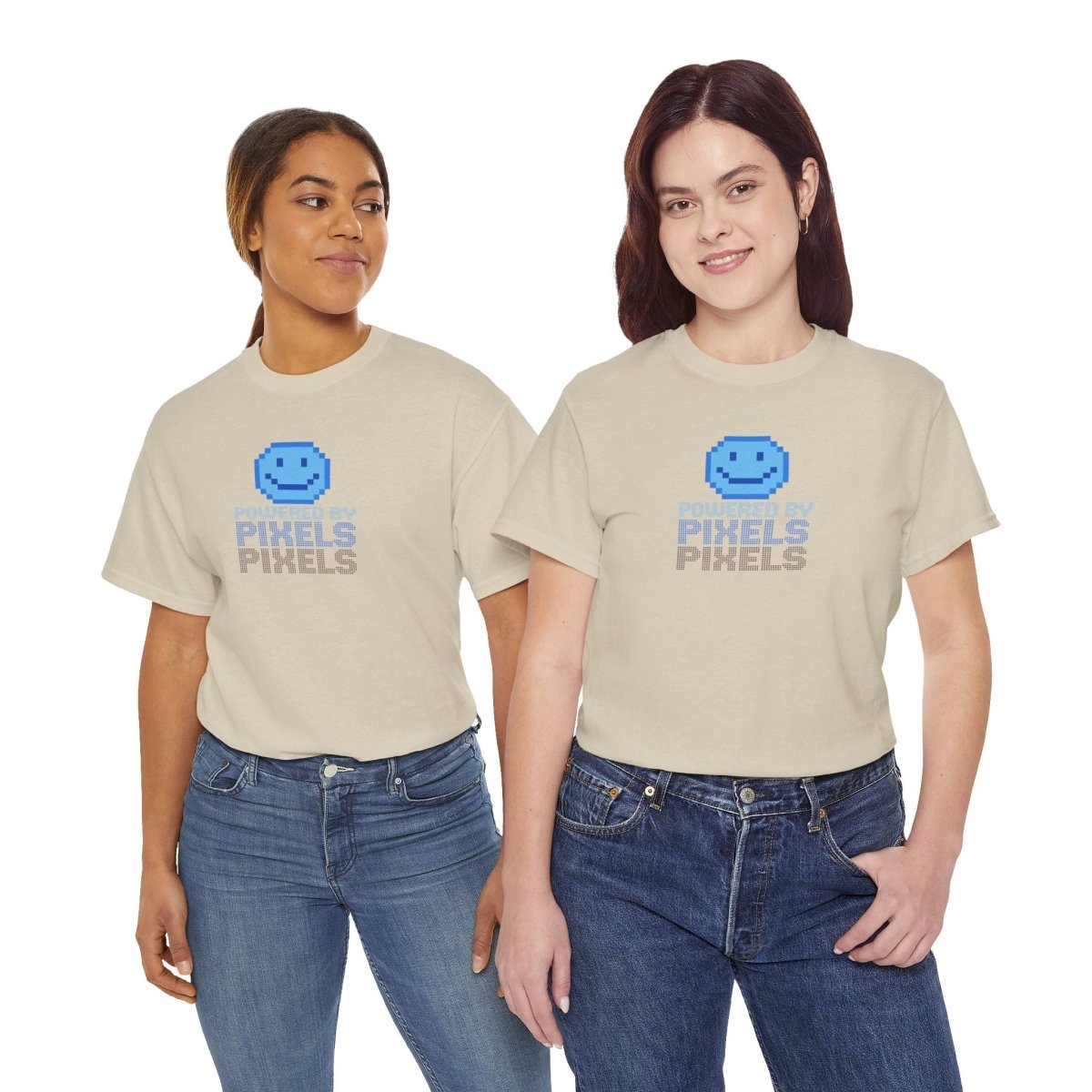 "Powered by Pixels" Unisex Tee: Retro Gamer Shirt, Cute Gaming Apparel, Gift for Gamers, Fun Graphic T-Shirt, Playful Pixelated Design CW - 1 Blue - AI Tee Hero