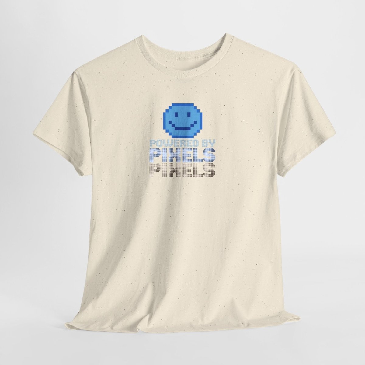"Powered by Pixels" Unisex Tee: Retro Gamer Shirt, Cute Gaming Apparel, Gift for Gamers, Fun Graphic T-Shirt, Playful Pixelated Design CW - 1 Blue - AI Tee Hero