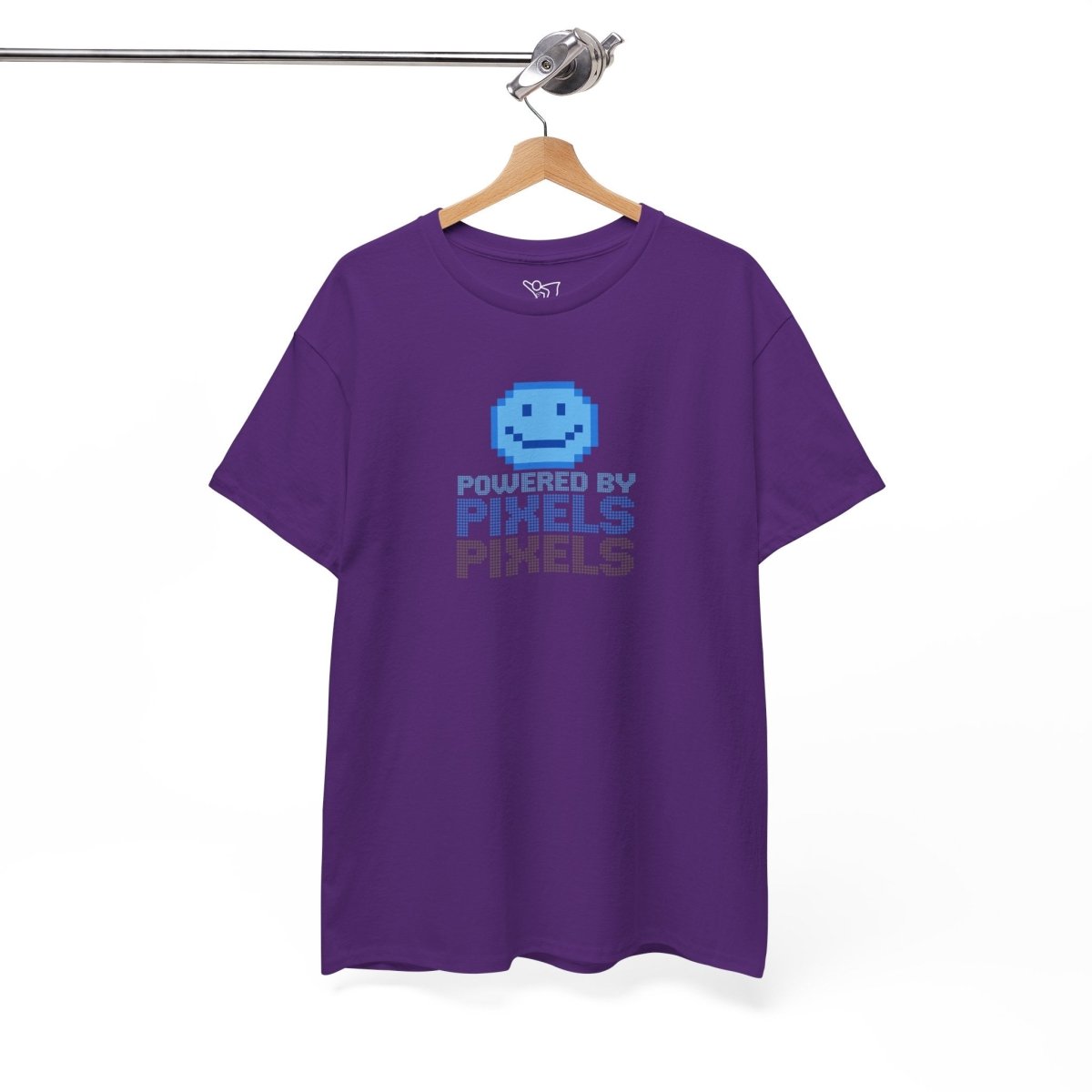 "Powered by Pixels" Unisex Tee: Retro Gamer Shirt, Cute Gaming Apparel, Gift for Gamers, Fun Graphic T-Shirt, Playful Pixelated Design CW - 1 Blue - AI Tee Hero