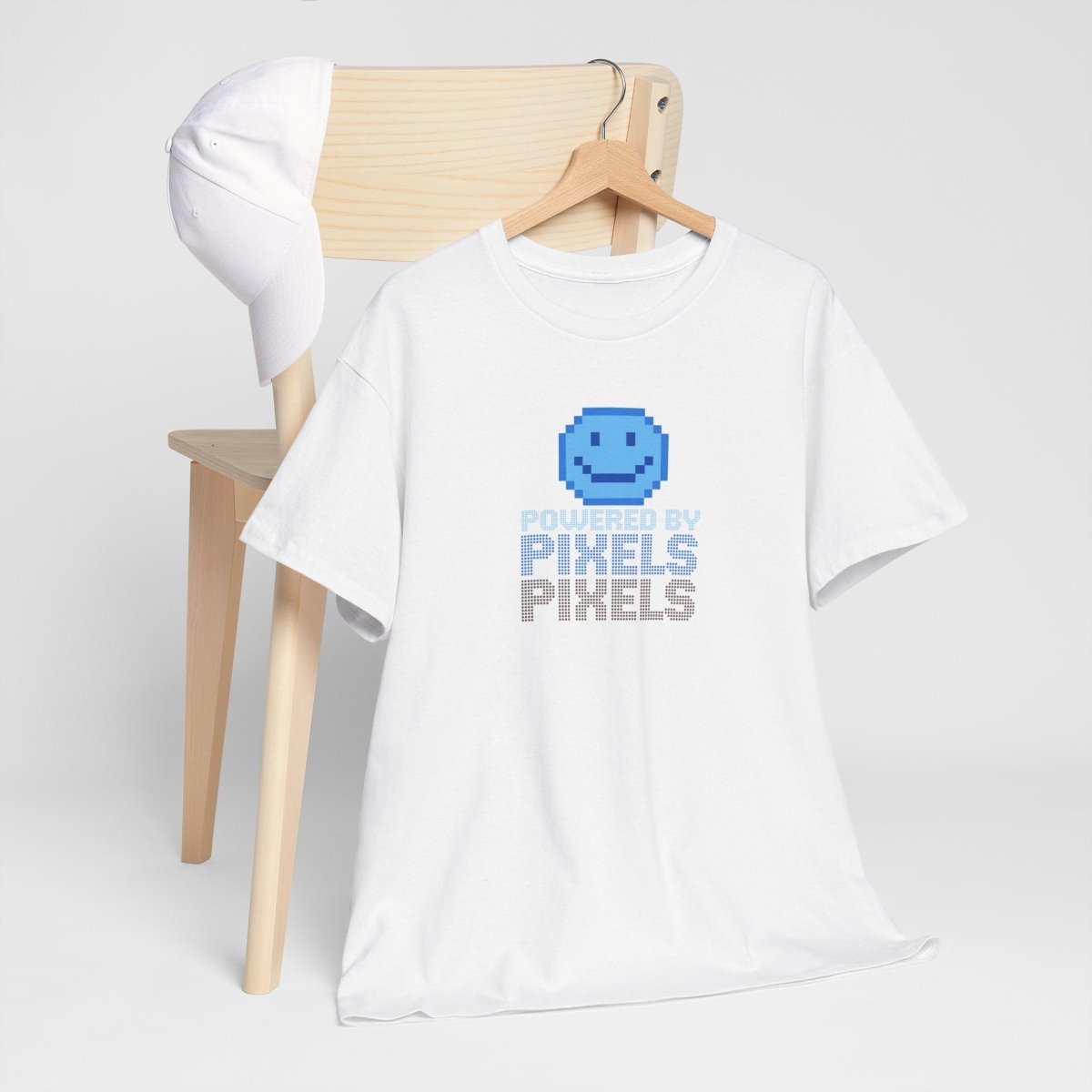 "Powered by Pixels" Unisex Tee: Retro Gamer Shirt, Cute Gaming Apparel, Gift for Gamers, Fun Graphic T-Shirt, Playful Pixelated Design CW - 1 Blue - AI Tee Hero