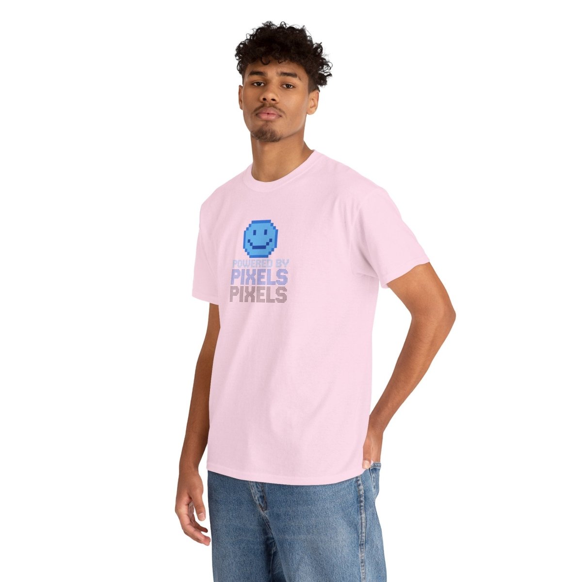 "Powered by Pixels" Unisex Tee: Retro Gamer Shirt, Cute Gaming Apparel, Gift for Gamers, Fun Graphic T-Shirt, Playful Pixelated Design CW - 1 Blue - AI Tee Hero