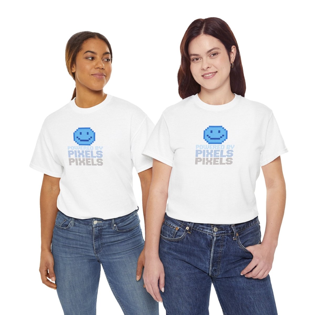 "Powered by Pixels" Unisex Tee: Retro Gamer Shirt, Cute Gaming Apparel, Gift for Gamers, Fun Graphic T-Shirt, Playful Pixelated Design CW - 1 Blue - AI Tee Hero