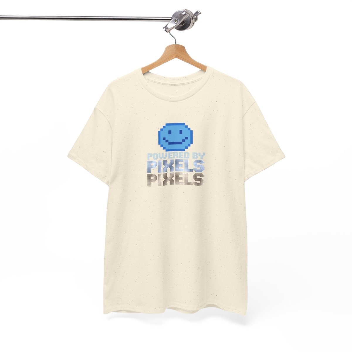 "Powered by Pixels" Unisex Tee: Retro Gamer Shirt, Cute Gaming Apparel, Gift for Gamers, Fun Graphic T-Shirt, Playful Pixelated Design CW - 1 Blue - AI Tee Hero