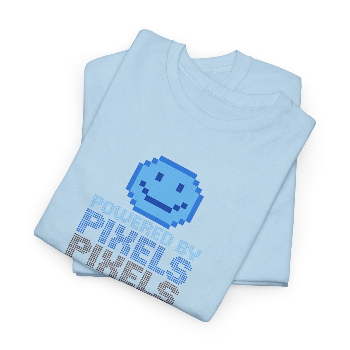 "Powered by Pixels" Unisex Tee: Retro Gamer Shirt, Cute Gaming Apparel, Gift for Gamers, Fun Graphic T-Shirt, Playful Pixelated Design CW - 1 Blue - AI Tee Hero