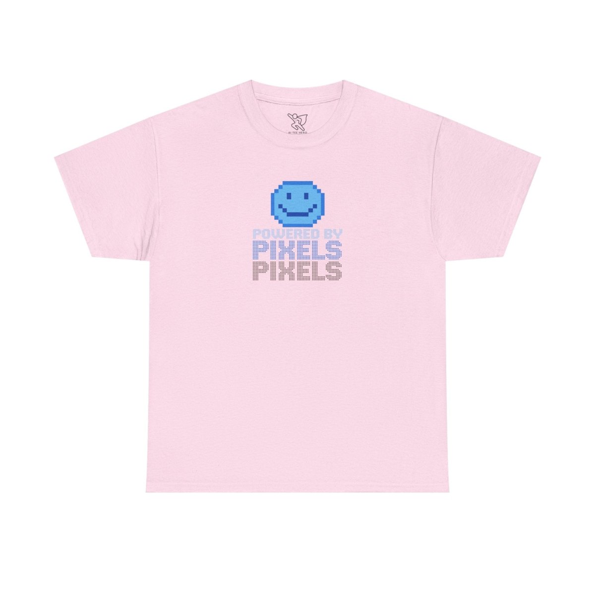 "Powered by Pixels" Unisex Tee: Retro Gamer Shirt, Cute Gaming Apparel, Gift for Gamers, Fun Graphic T-Shirt, Playful Pixelated Design CW - 1 Blue - AI Tee Hero