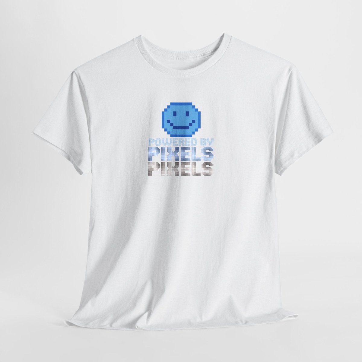 "Powered by Pixels" Unisex Tee: Retro Gamer Shirt, Cute Gaming Apparel, Gift for Gamers, Fun Graphic T-Shirt, Playful Pixelated Design CW - 1 Blue - AI Tee Hero