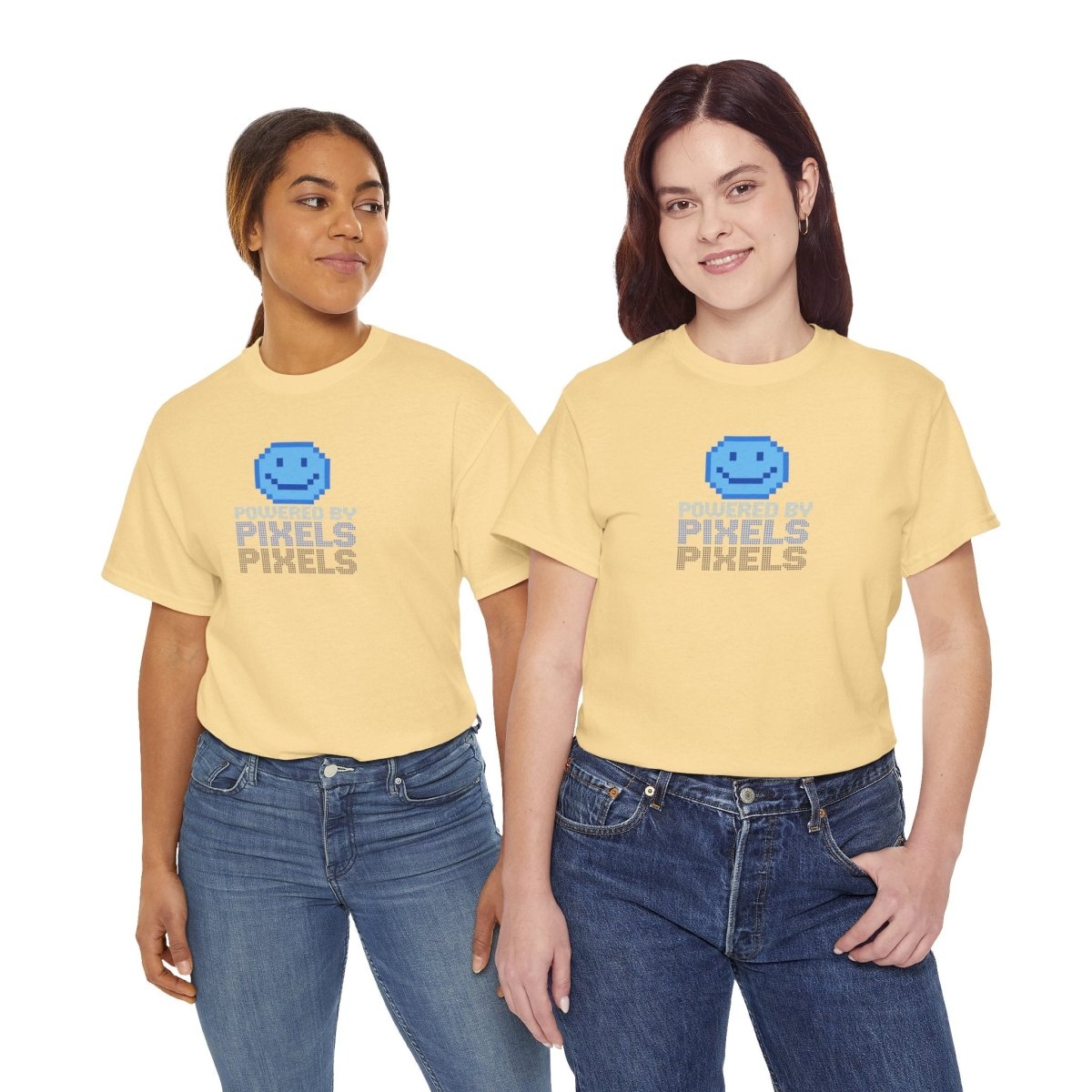 "Powered by Pixels" Unisex Tee: Retro Gamer Shirt, Cute Gaming Apparel, Gift for Gamers, Fun Graphic T-Shirt, Playful Pixelated Design CW - 1 Blue - AI Tee Hero