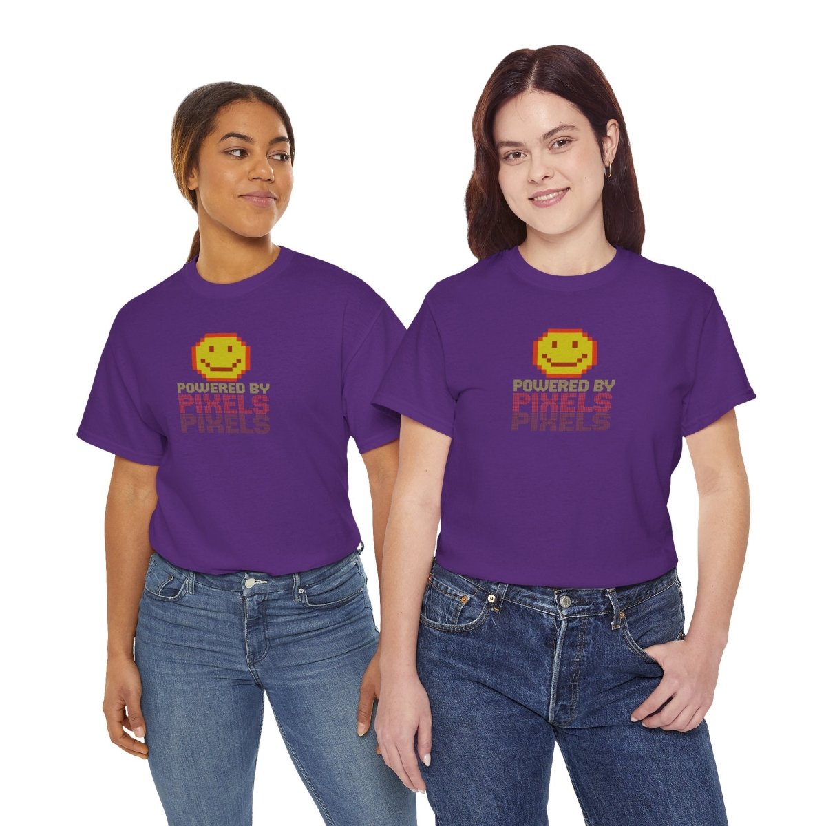 "Powered by Pixels" Unisex Tee: Retro Gamer Shirt, Cute Gaming Apparel, Gift for Gamers, Fun Graphic T-Shirt, Playful Pixelated Design CW - 2 Yellow Orange - AI Tee Hero