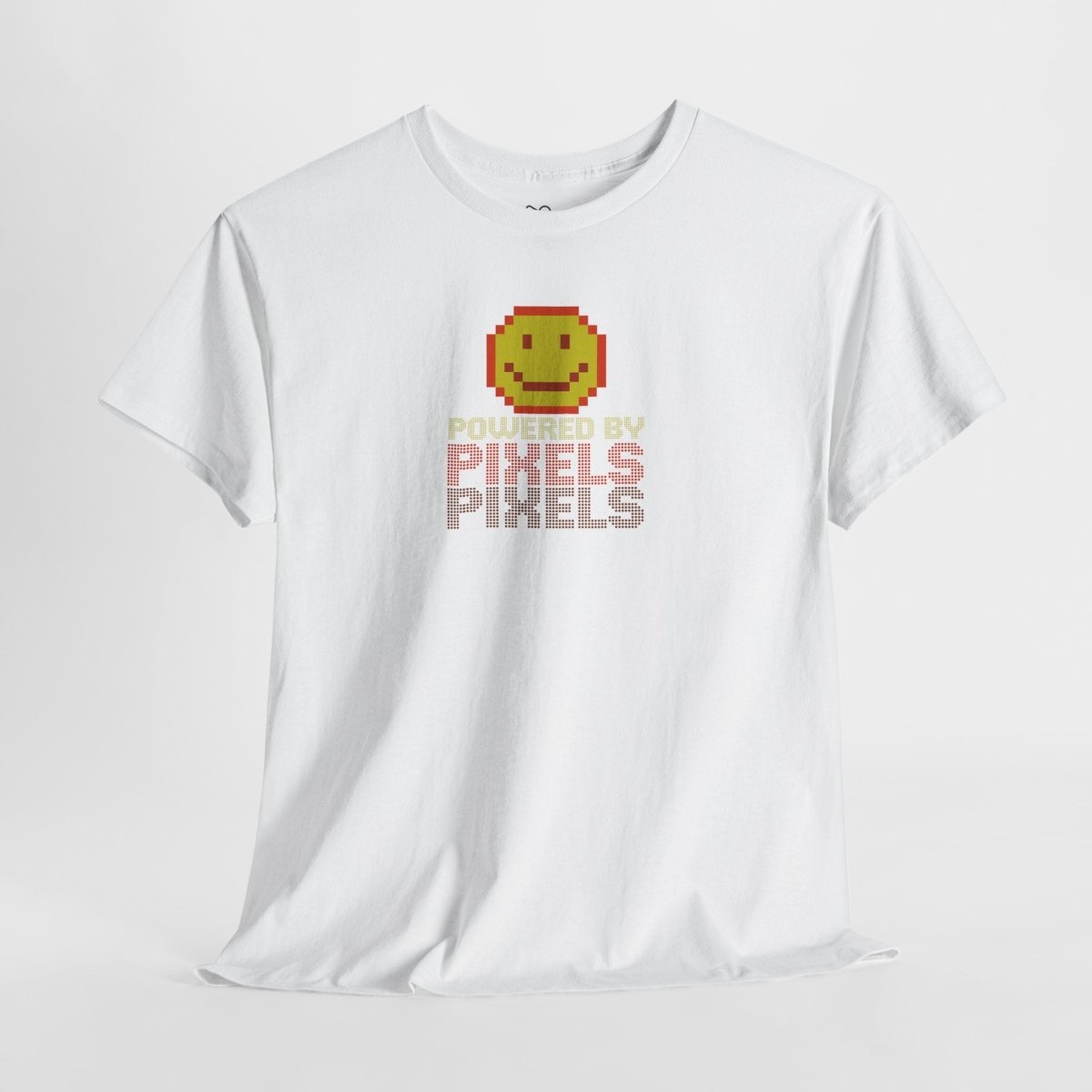 "Powered by Pixels" Unisex Tee: Retro Gamer Shirt, Cute Gaming Apparel, Gift for Gamers, Fun Graphic T-Shirt, Playful Pixelated Design CW - 2 Yellow Orange - AI Tee Hero