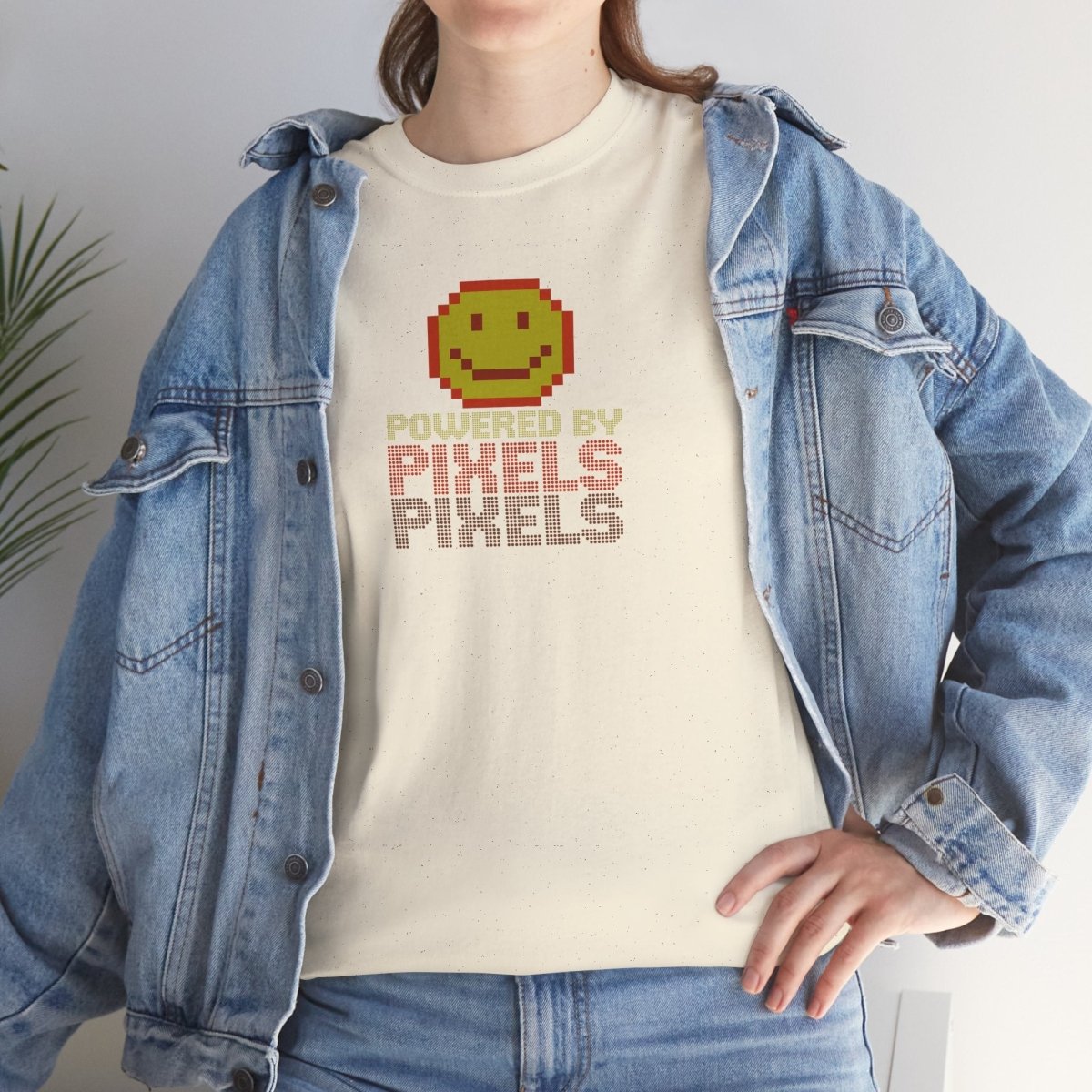 "Powered by Pixels" Unisex Tee: Retro Gamer Shirt, Cute Gaming Apparel, Gift for Gamers, Fun Graphic T-Shirt, Playful Pixelated Design CW - 2 Yellow Orange - AI Tee Hero
