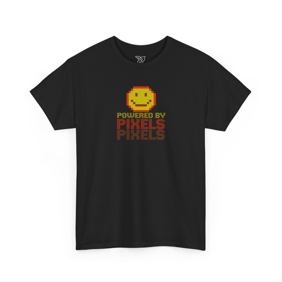 "Powered by Pixels" Unisex Tee: Retro Gamer Shirt, Cute Gaming Apparel, Gift for Gamers, Fun Graphic T-Shirt, Playful Pixelated Design CW - 2 Yellow Orange - AI Tee Hero