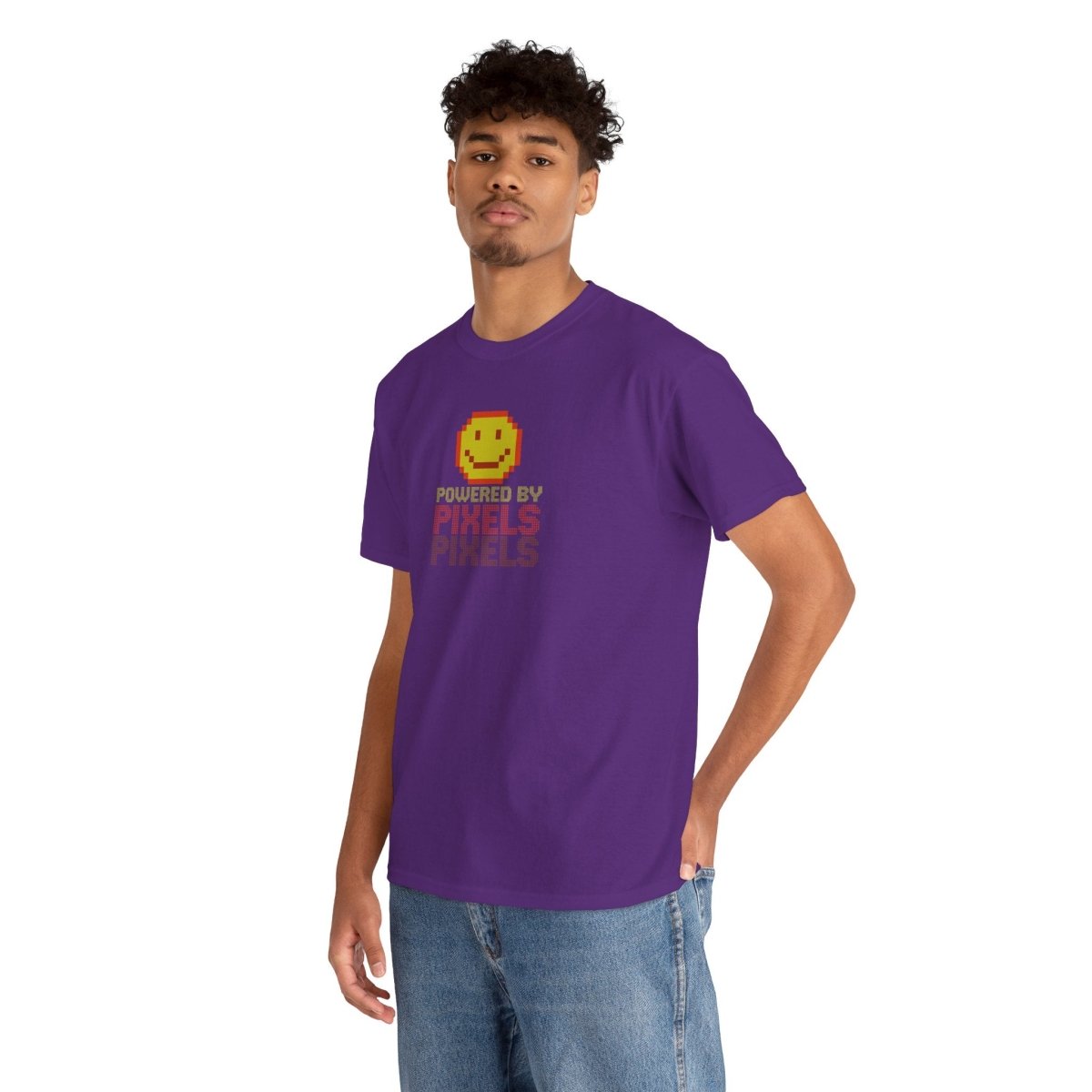 "Powered by Pixels" Unisex Tee: Retro Gamer Shirt, Cute Gaming Apparel, Gift for Gamers, Fun Graphic T-Shirt, Playful Pixelated Design CW - 2 Yellow Orange - AI Tee Hero