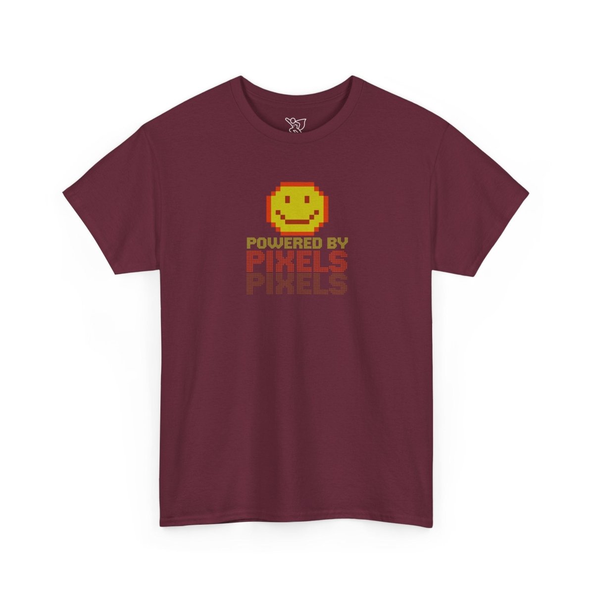 "Powered by Pixels" Unisex Tee: Retro Gamer Shirt, Cute Gaming Apparel, Gift for Gamers, Fun Graphic T-Shirt, Playful Pixelated Design CW - 2 Yellow Orange - AI Tee Hero