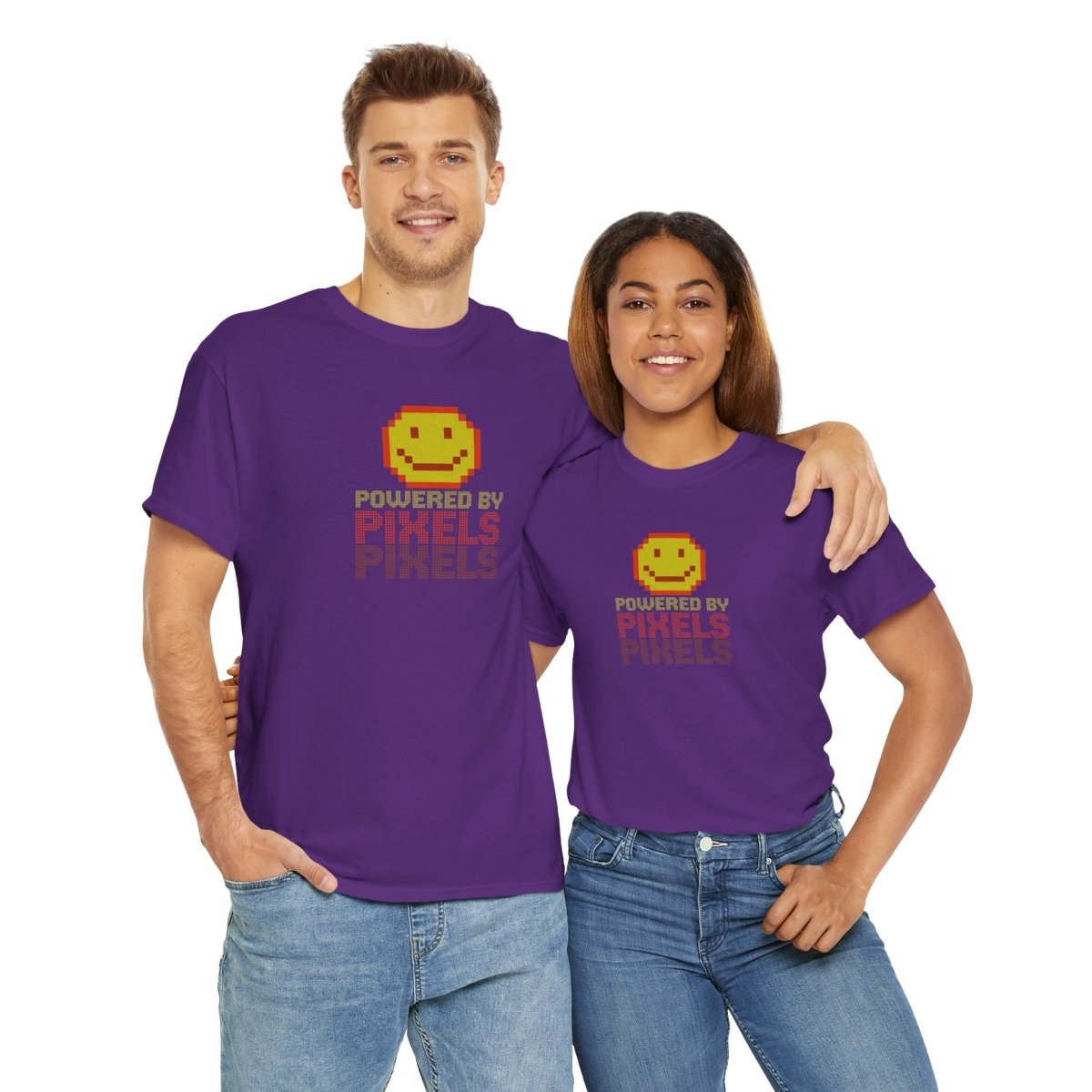 "Powered by Pixels" Unisex Tee: Retro Gamer Shirt, Cute Gaming Apparel, Gift for Gamers, Fun Graphic T-Shirt, Playful Pixelated Design CW - 2 Yellow Orange - AI Tee Hero