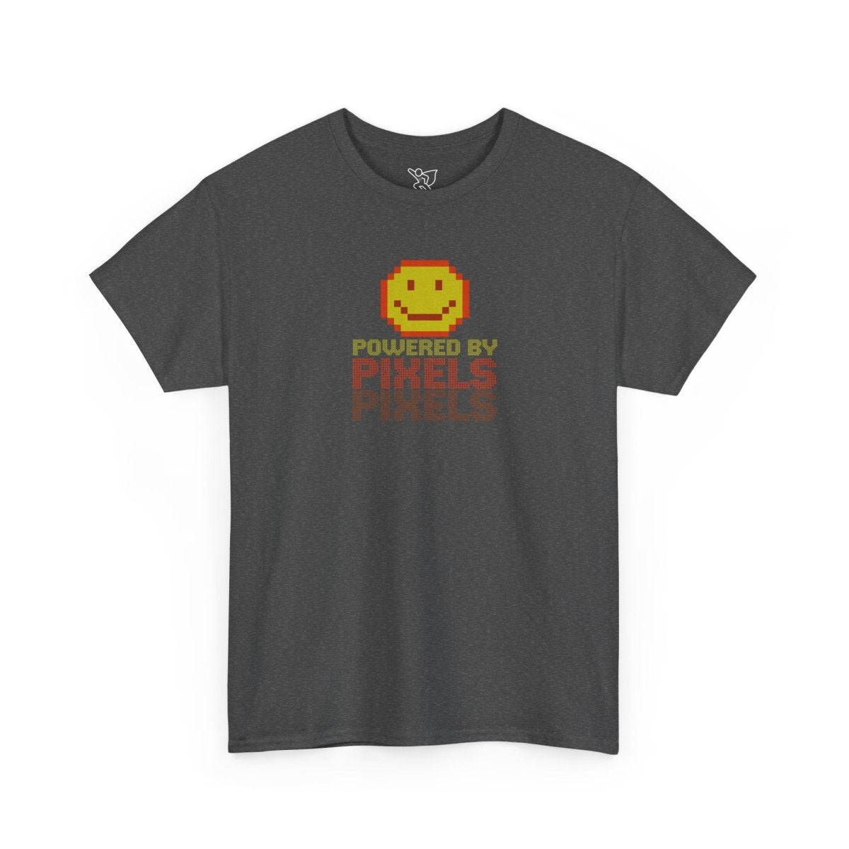 "Powered by Pixels" Unisex Tee: Retro Gamer Shirt, Cute Gaming Apparel, Gift for Gamers, Fun Graphic T-Shirt, Playful Pixelated Design CW - 2 Yellow Orange - AI Tee Hero