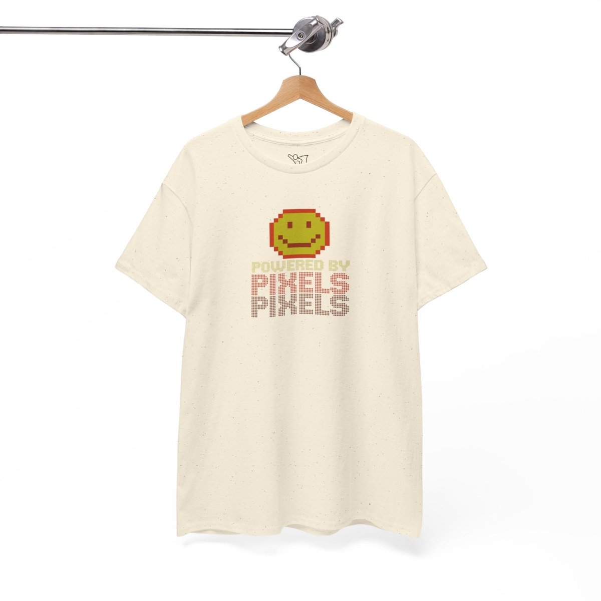 "Powered by Pixels" Unisex Tee: Retro Gamer Shirt, Cute Gaming Apparel, Gift for Gamers, Fun Graphic T-Shirt, Playful Pixelated Design CW - 2 Yellow Orange - AI Tee Hero