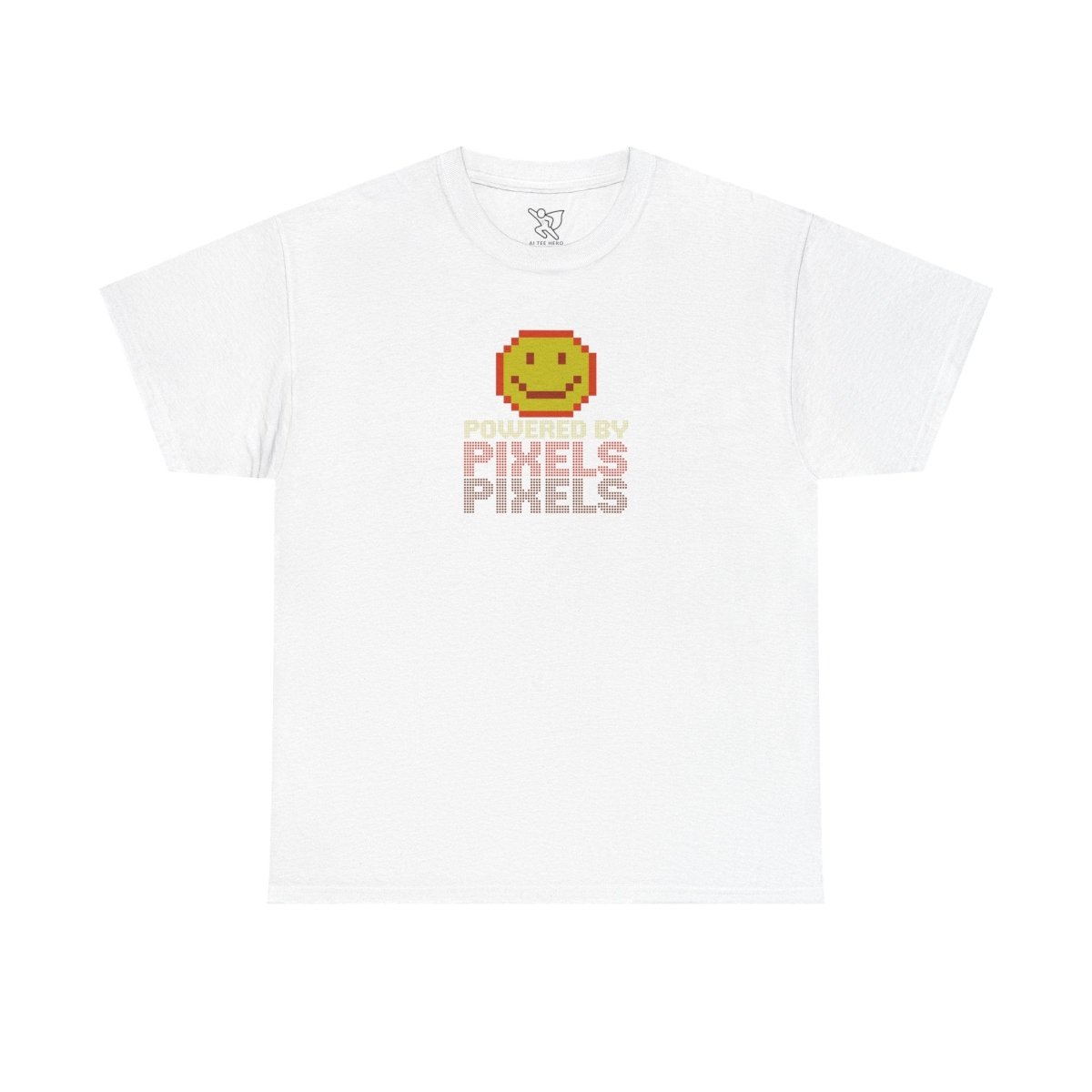 "Powered by Pixels" Unisex Tee: Retro Gamer Shirt, Cute Gaming Apparel, Gift for Gamers, Fun Graphic T-Shirt, Playful Pixelated Design CW - 2 Yellow Orange - AI Tee Hero