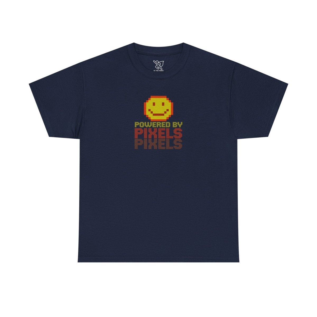 "Powered by Pixels" Unisex Tee: Retro Gamer Shirt, Cute Gaming Apparel, Gift for Gamers, Fun Graphic T-Shirt, Playful Pixelated Design CW - 2 Yellow Orange - AI Tee Hero