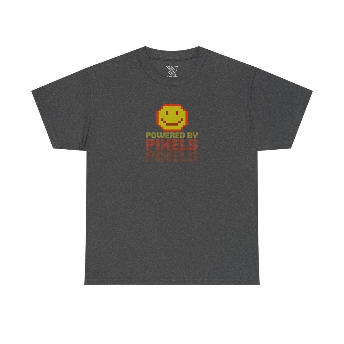 "Powered by Pixels" Unisex Tee: Retro Gamer Shirt, Cute Gaming Apparel, Gift for Gamers, Fun Graphic T-Shirt, Playful Pixelated Design CW - 2 Yellow Orange - AI Tee Hero