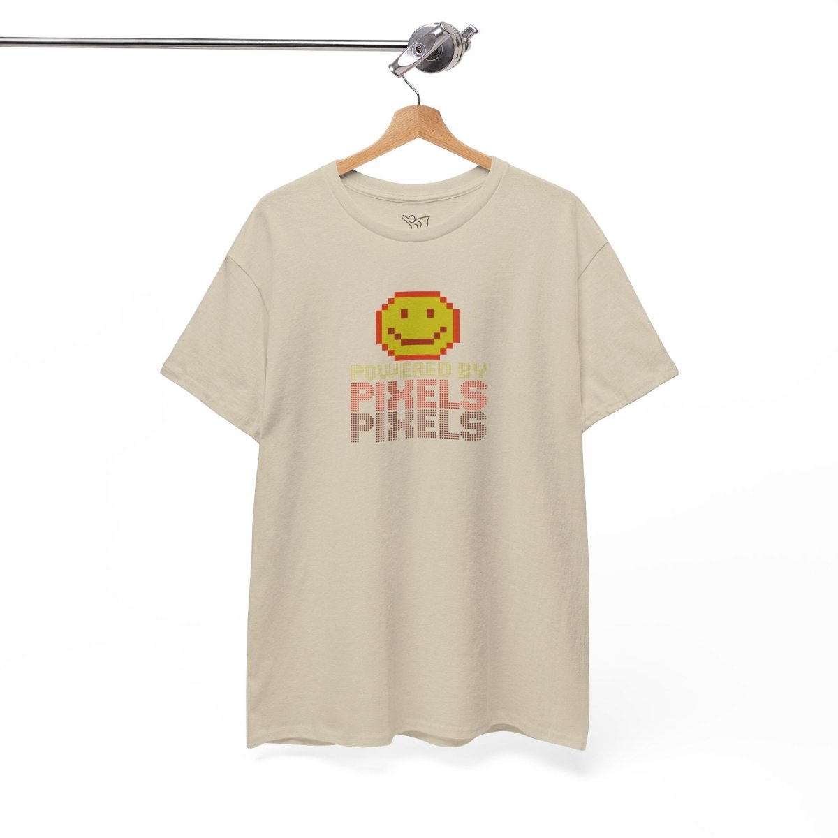 "Powered by Pixels" Unisex Tee: Retro Gamer Shirt, Cute Gaming Apparel, Gift for Gamers, Fun Graphic T-Shirt, Playful Pixelated Design CW - 2 Yellow Orange - AI Tee Hero